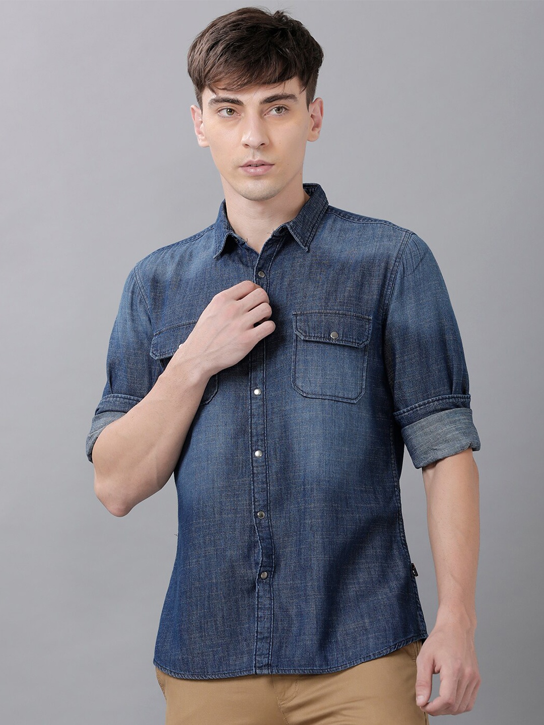 

IDENTITI Men Blue Slim Fit Faded Cotton Casual Shirt