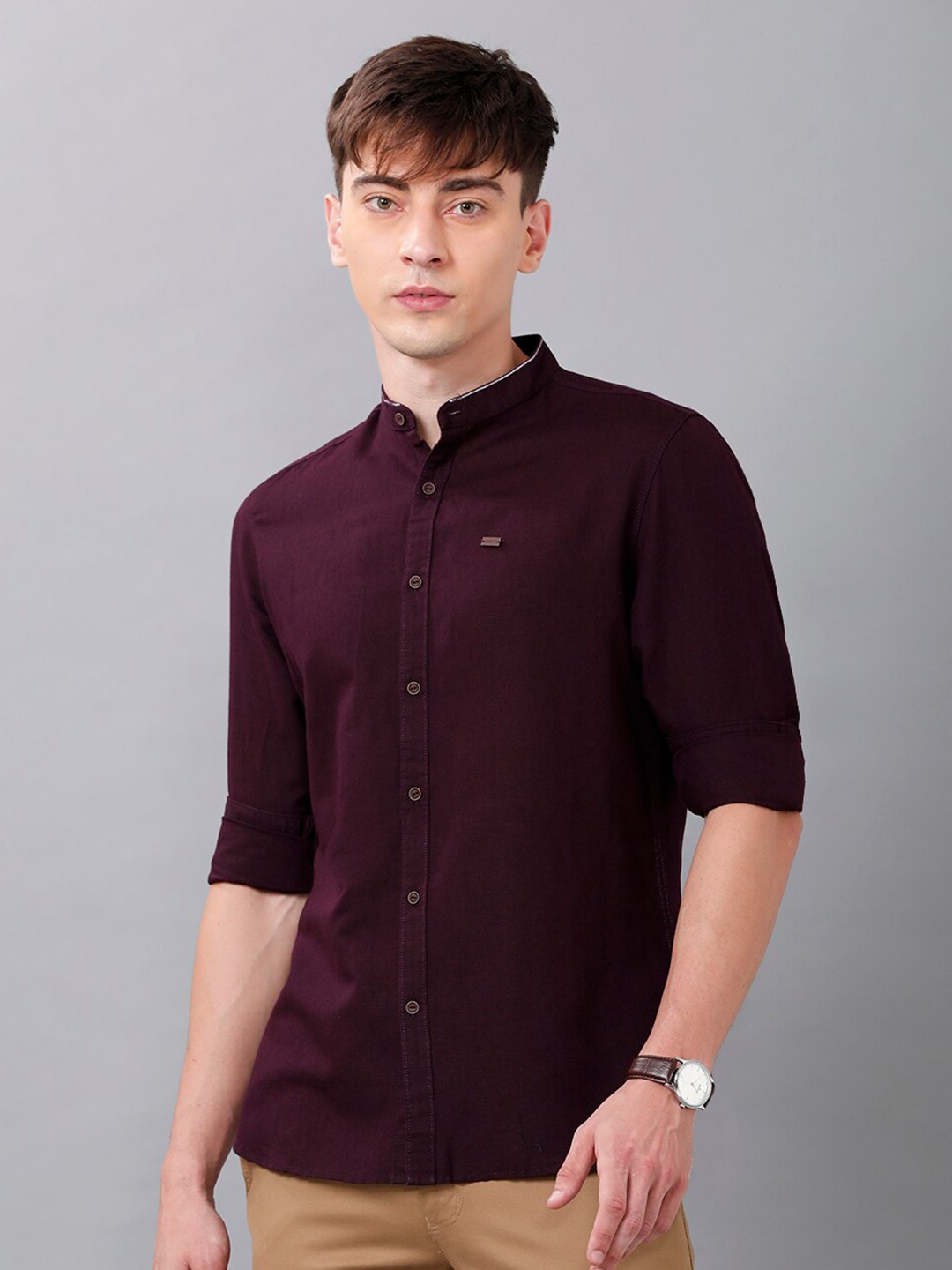

IDENTITI Men Red Solid Slim Fit Linen Casual Shirt