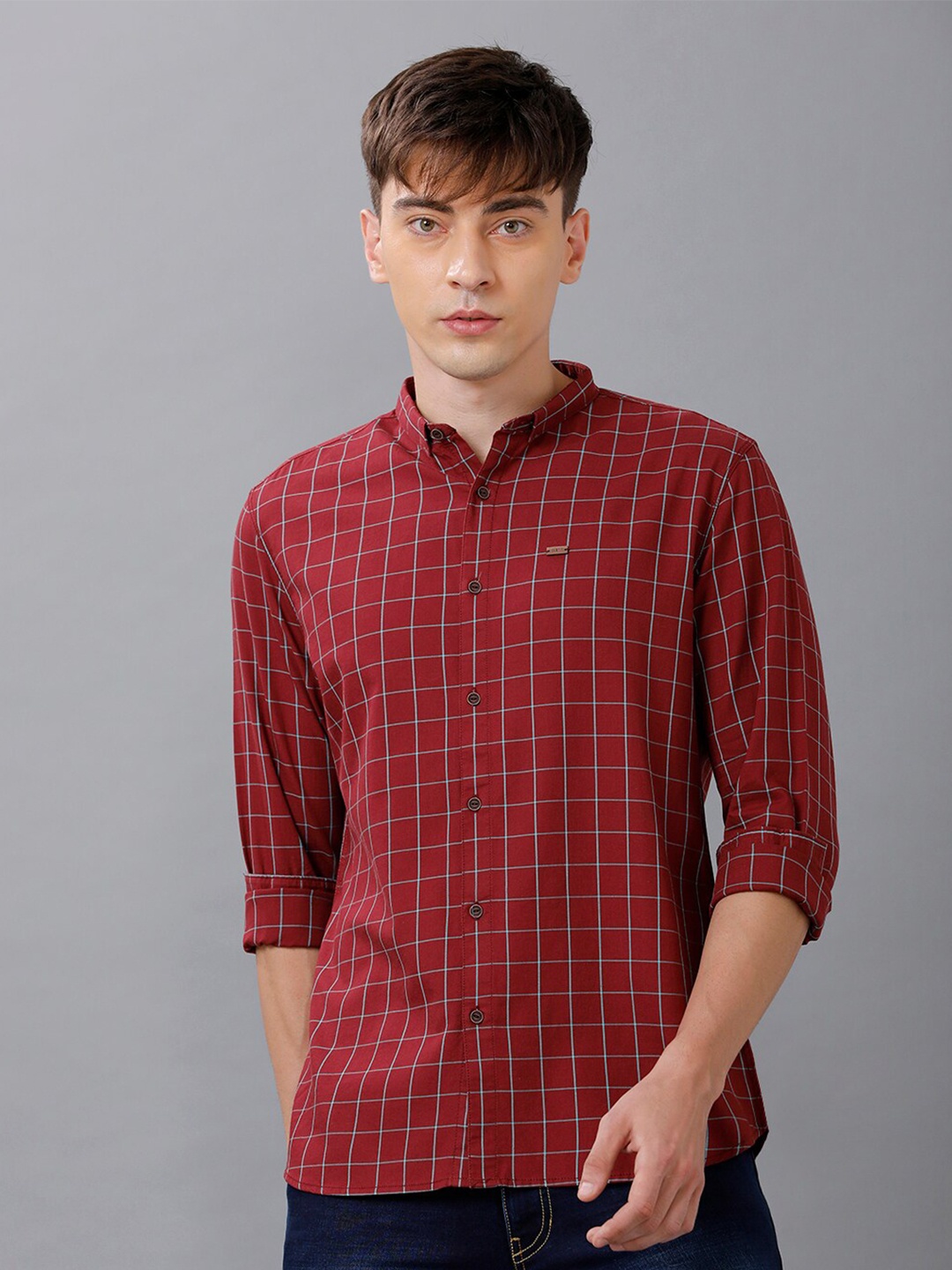 

IDENTITI Men Maroon Slim Fit Tartan Checks Checked Cotton Casual Shirt