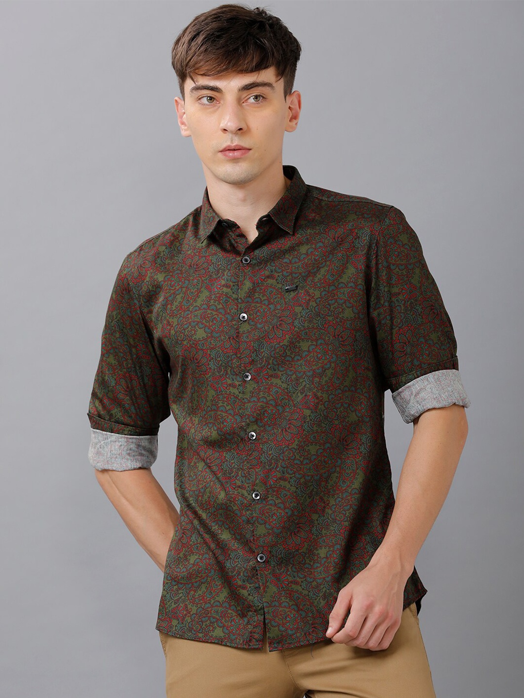 

IDENTITI Men Green Slim Fit Printed Cotton Casual Shirt