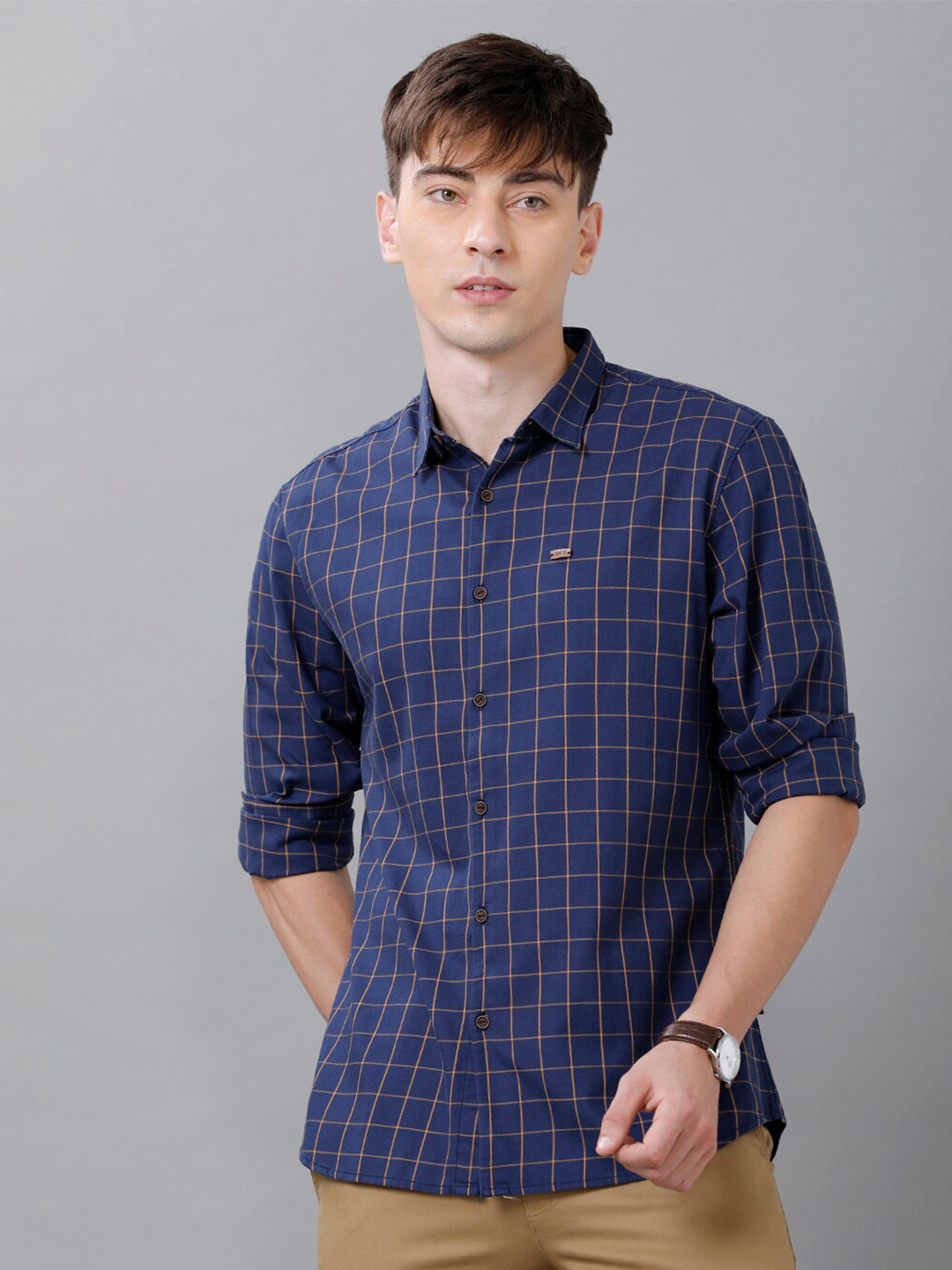 

IDENTITI Men Blue Slim Fit Tartan Checks Checked Cotton Casual Shirt