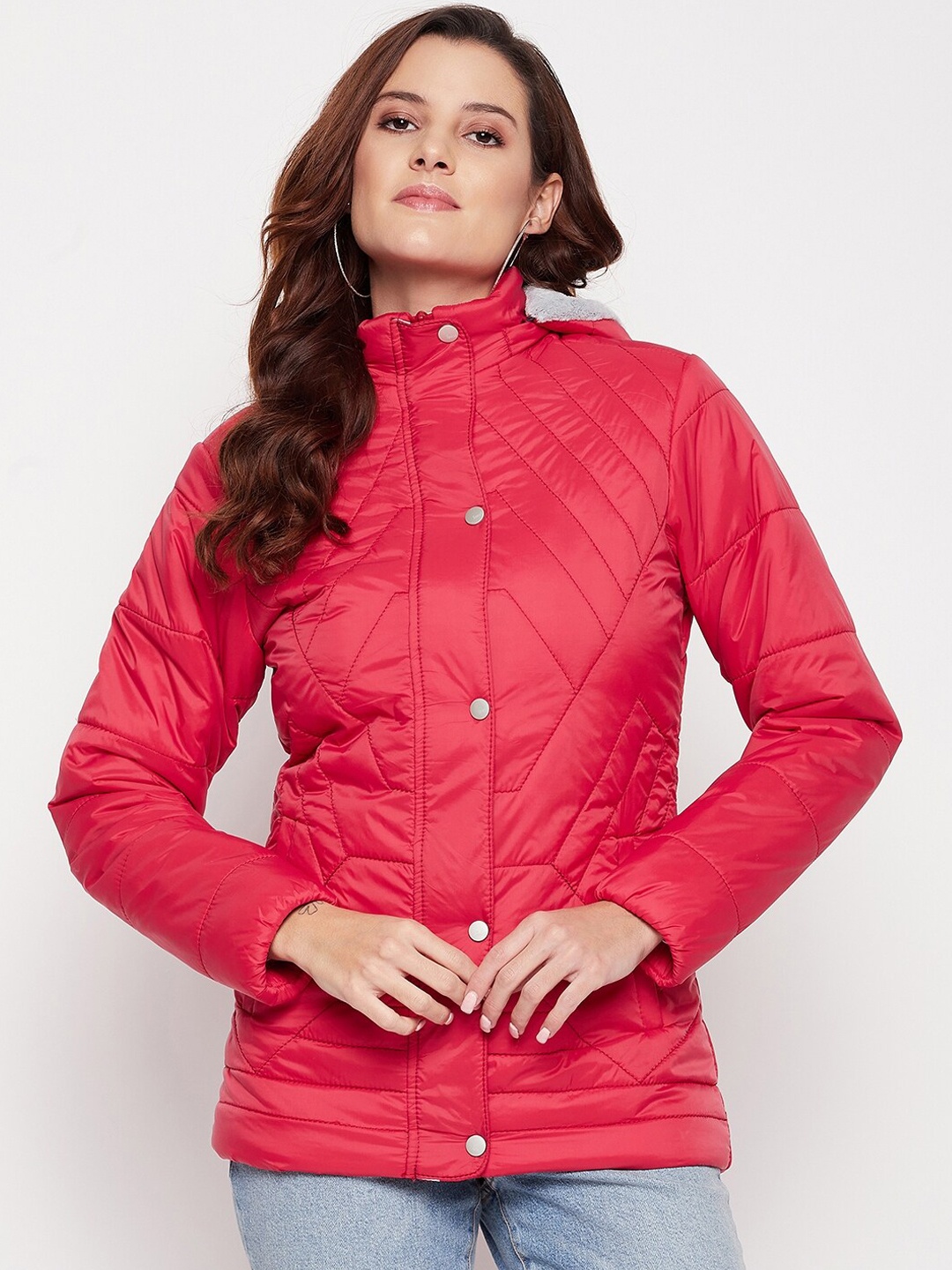 

Spirit Women Red Windcheater Hooded Full Sleeves Longline Tailored Jacket