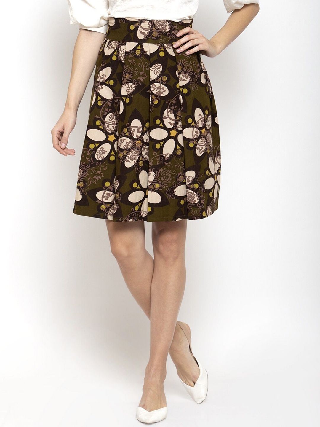 

Purple State Women Green Printed Pure Cotton Flared Skirts