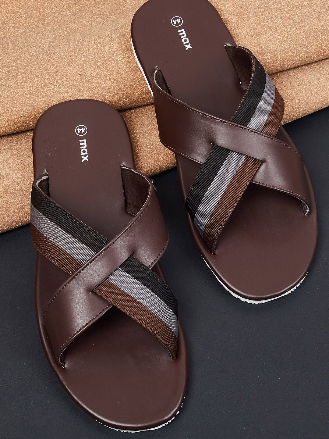 

max Men Brown & Grey PU Comfort Sandals