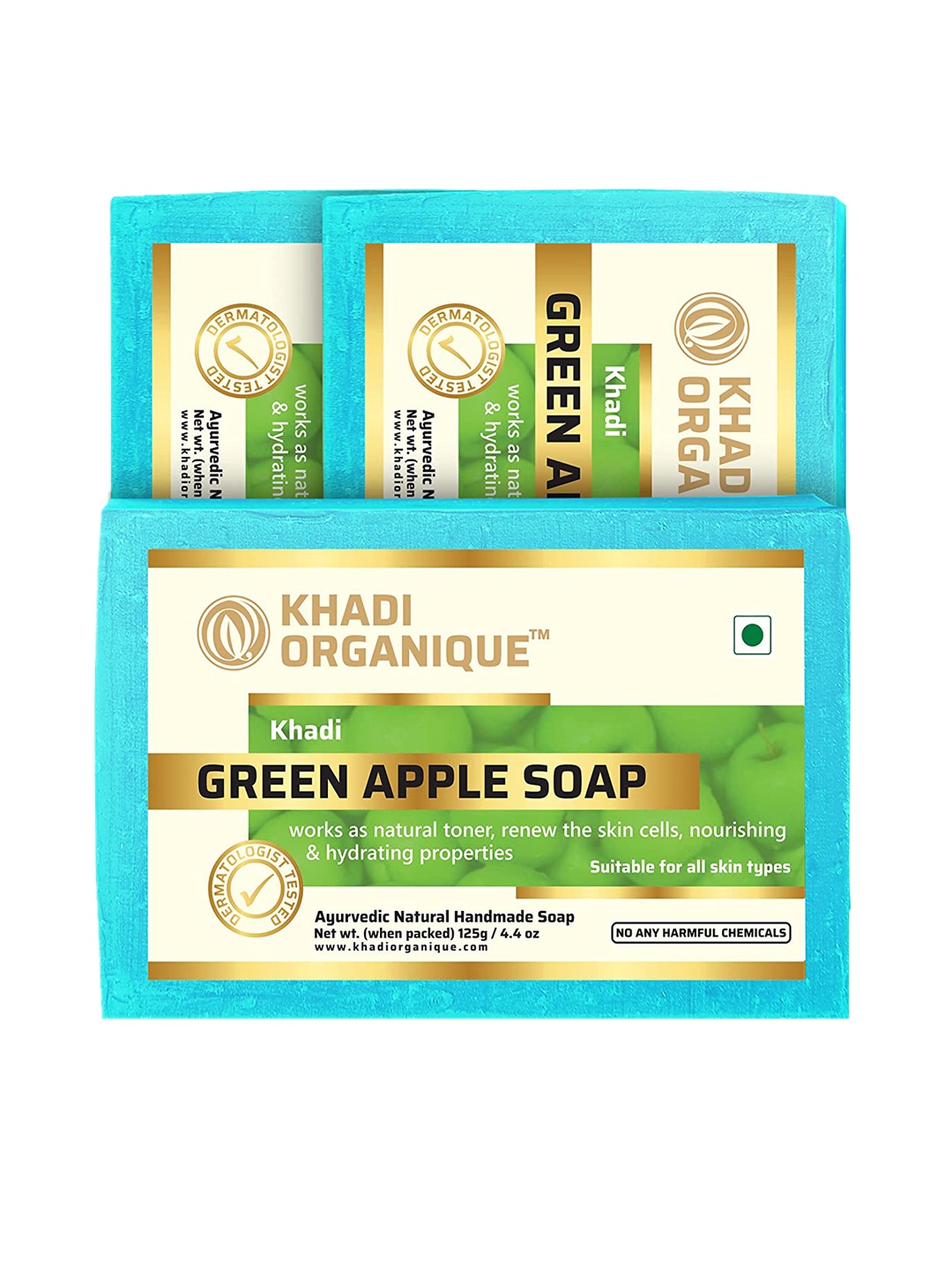 Khadi Organique Pack Of 3 Khadi Green Apple Soaps 375g