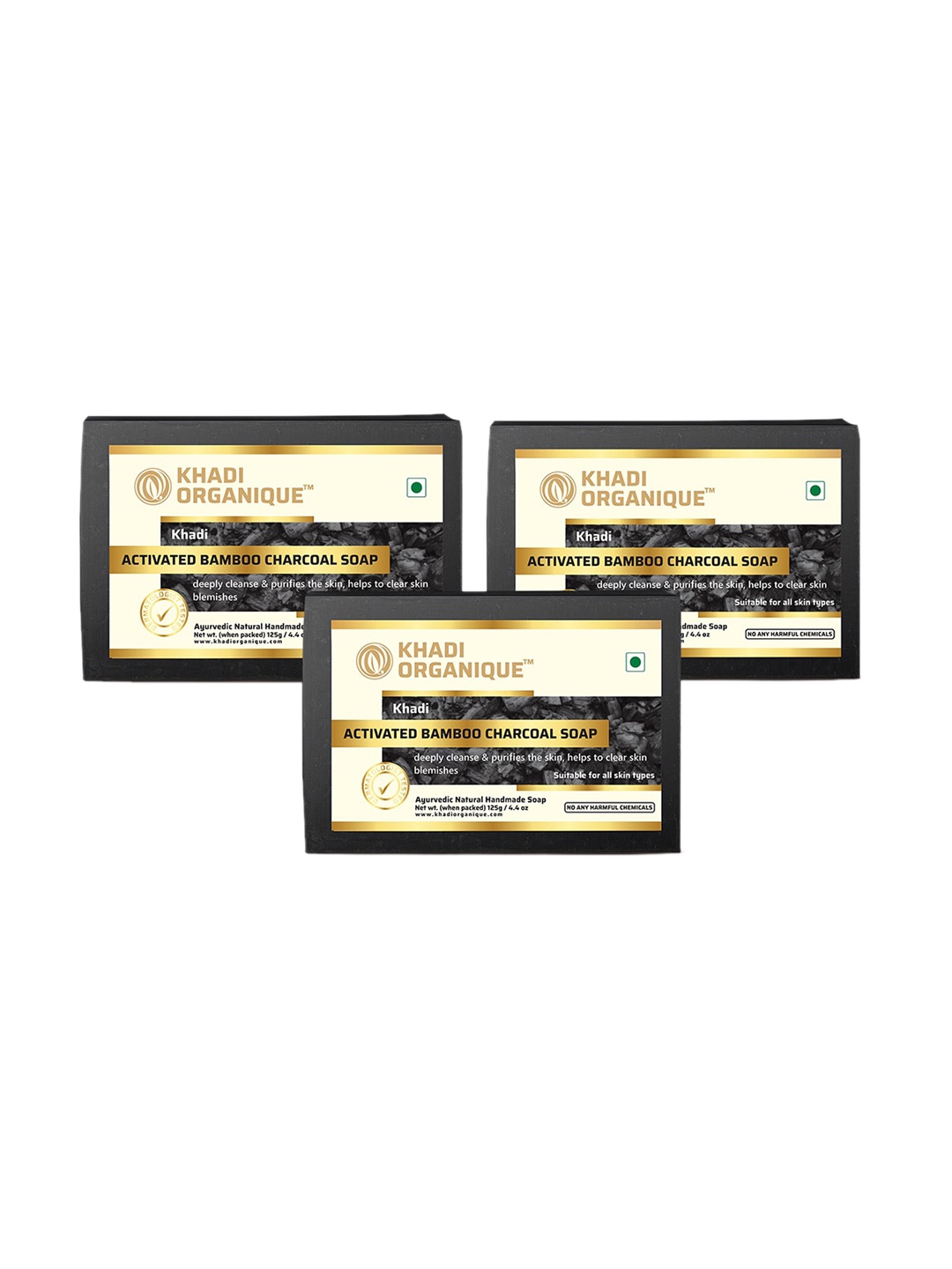 

Khadi Organique Pack Of 3 Khadi Activated Bamboo Charcoal Soaps 375g, Transparent