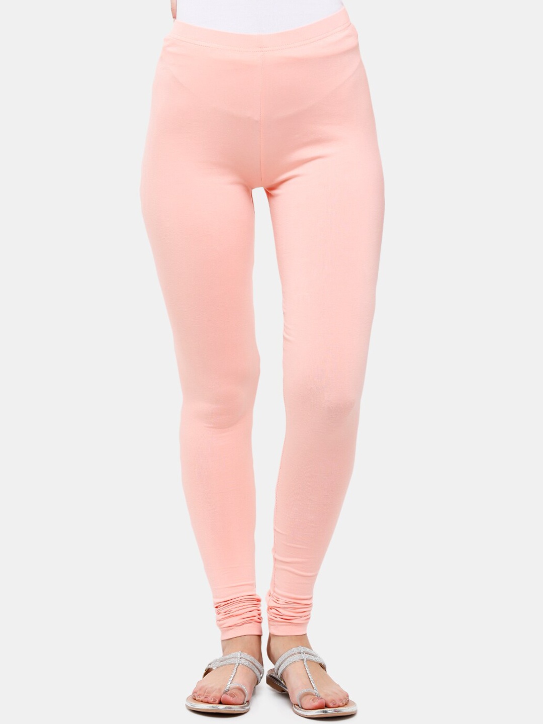 De Moza Plus Size Women Pink Solid Churidar-Length Cotton Leggings