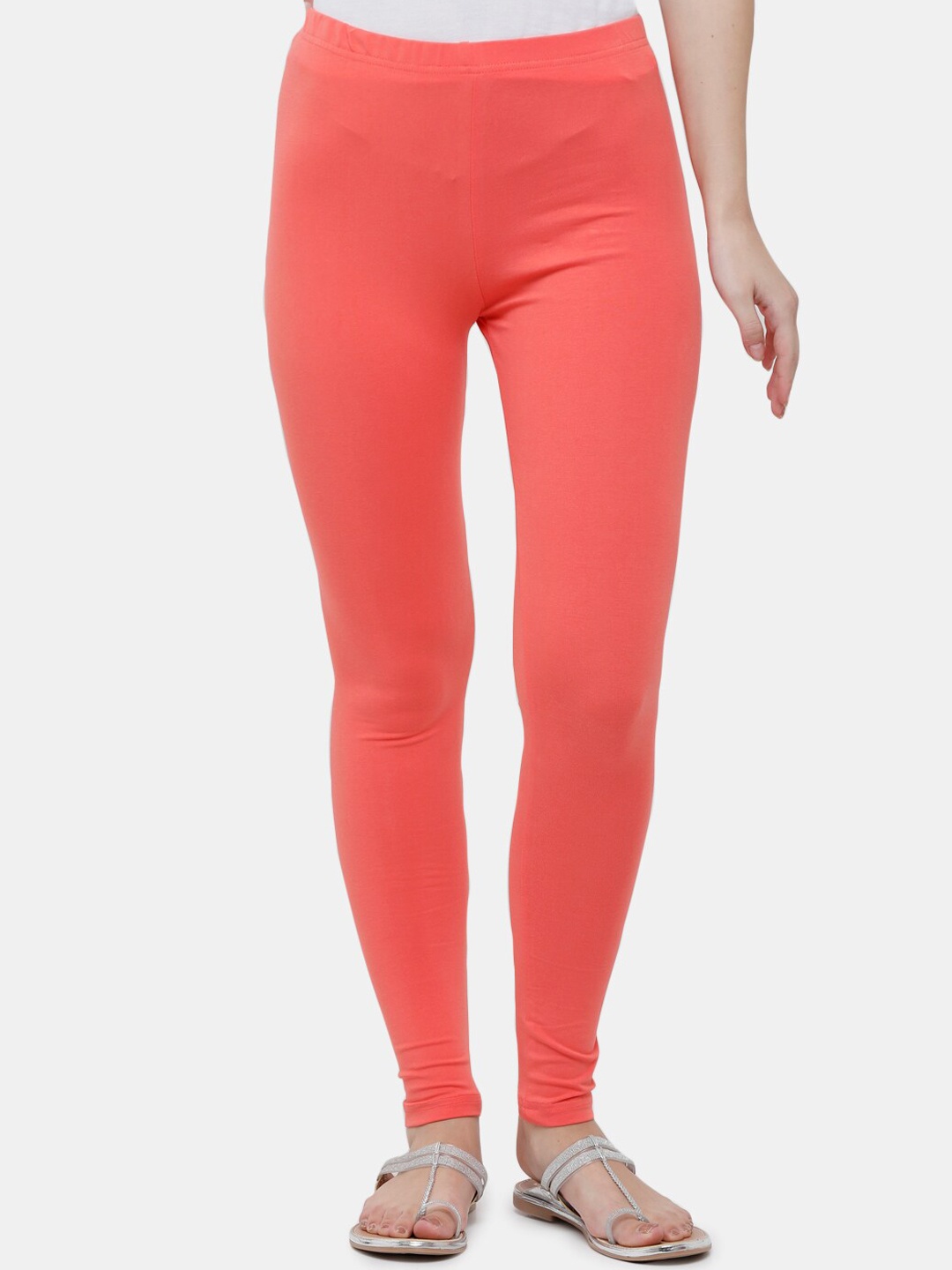

De Moza Women Pink Solid Churidar-Length Cotton Leggings