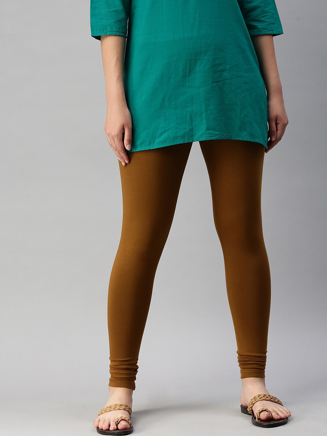 

De Moza Women Brown Solid Ankle Length Cotton leggings
