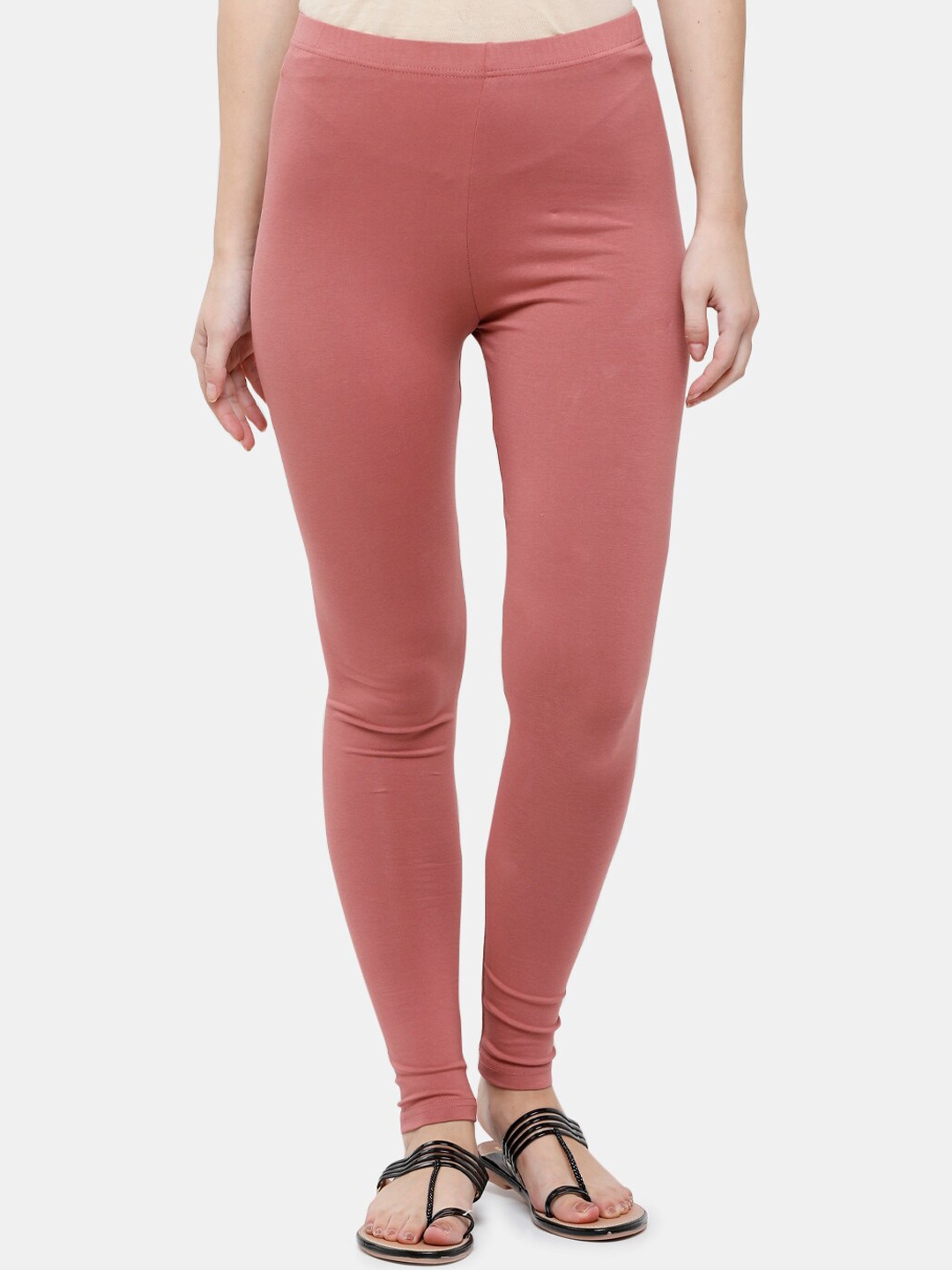 

De Moza Women Dark Peach Colored Solid Ankle-Length Cotton Leggings