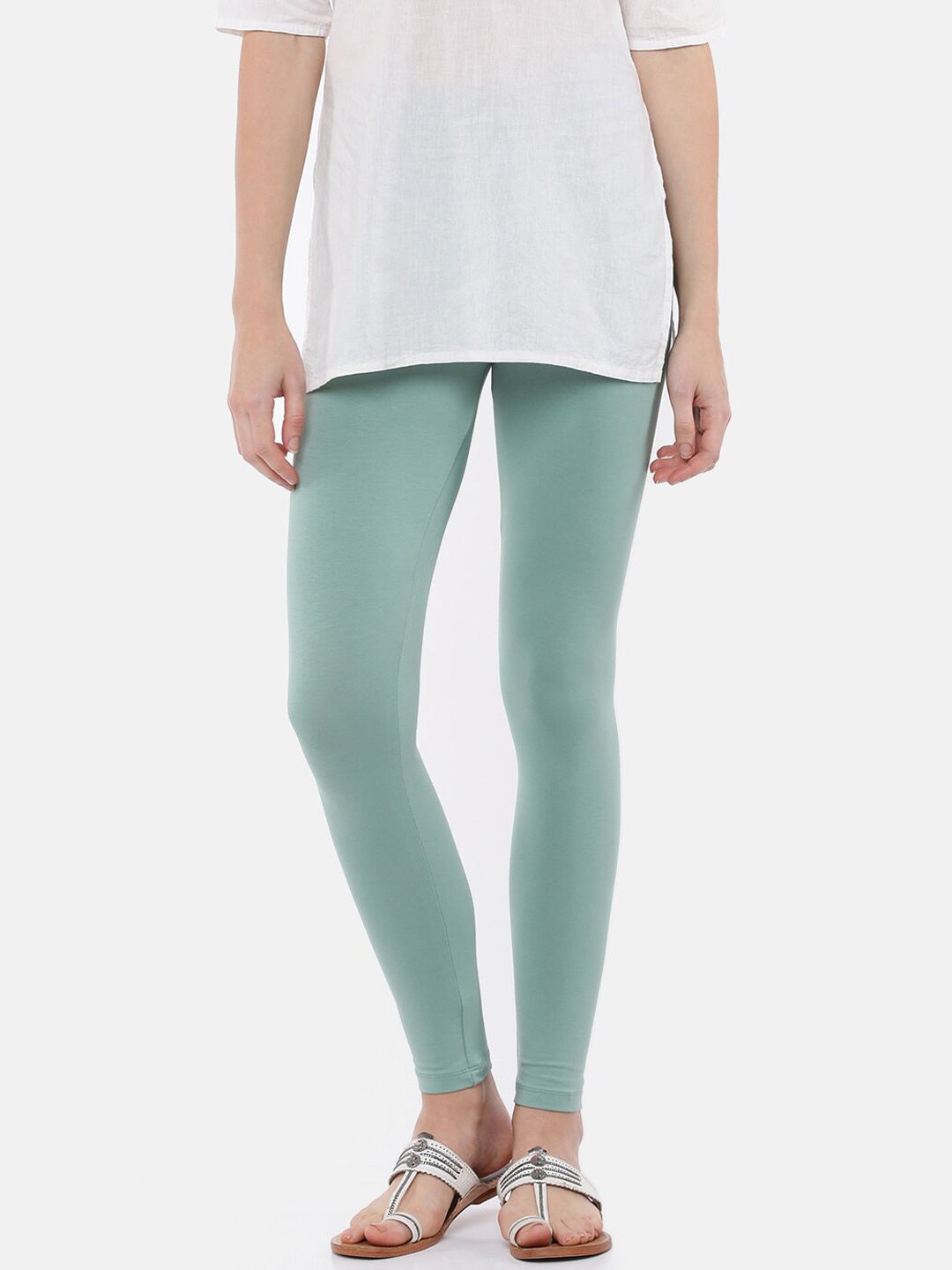 

De Moza Women Blue Solid Cotton Ankle-Length Leggings