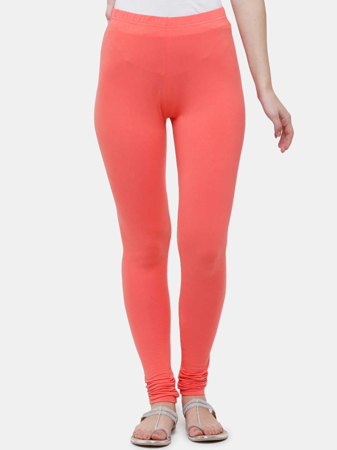 

De Moza Women Pink Solid Cotton Churidar-Length Leggings