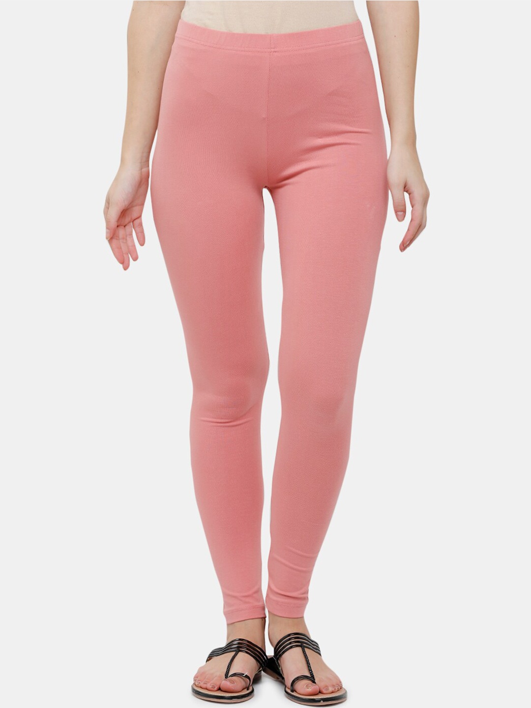 

De Moza Women Peach Colored Solid Ankle-Length Cotton Leggings