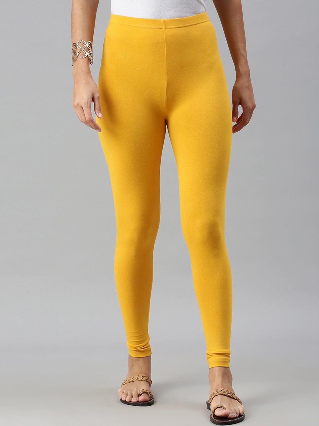 

De Moza Women Yellow Solid Cotton Ankle Length Leggings