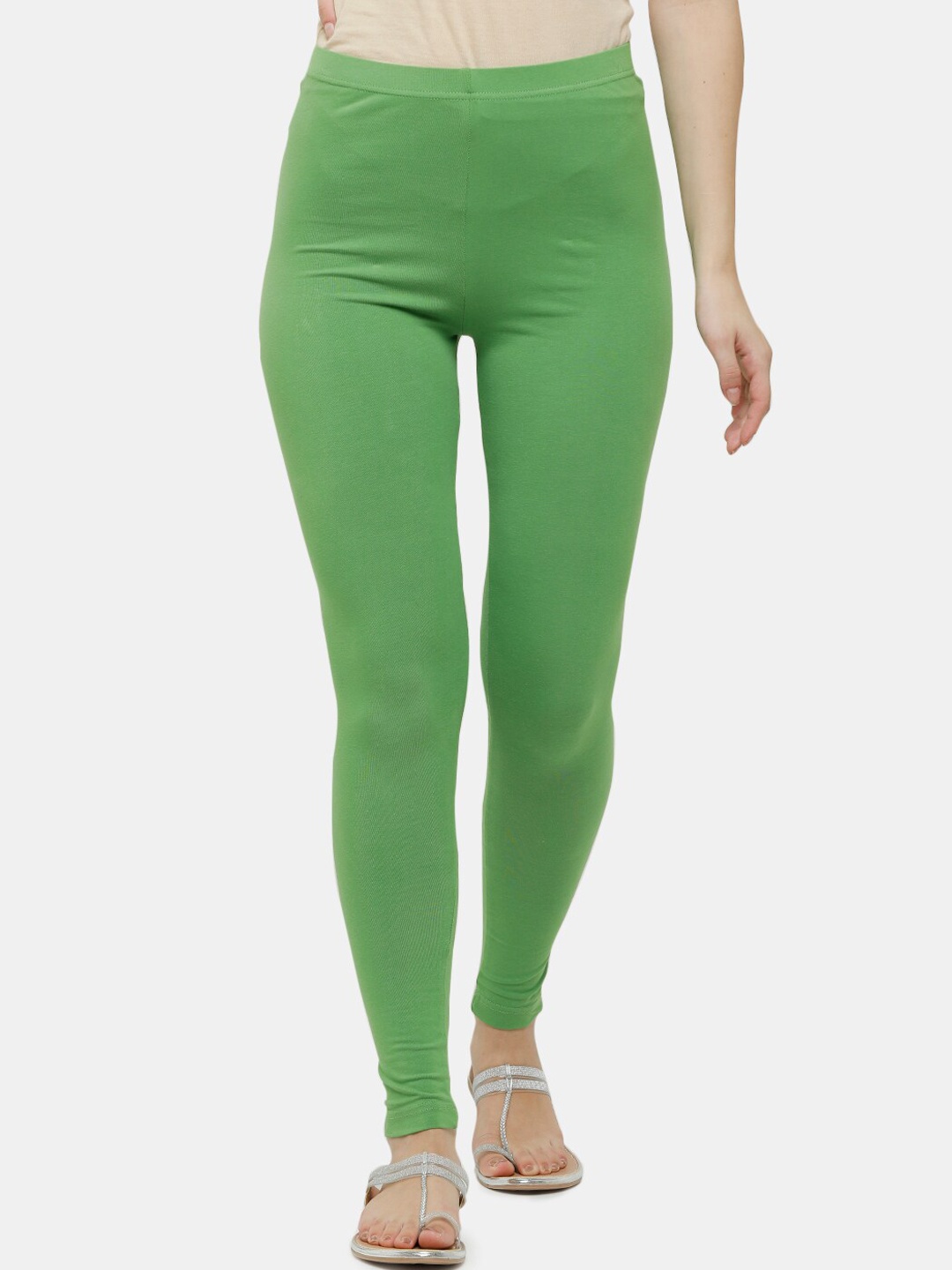 

De Moza Women Green Solid Cotton Ankle Length leggings