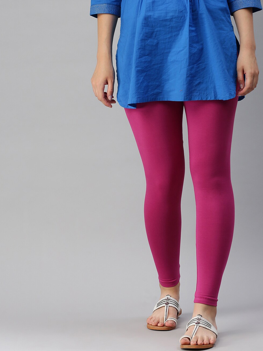 

De Moza Women Purple Solid Churidar-Length Cotton Leggings