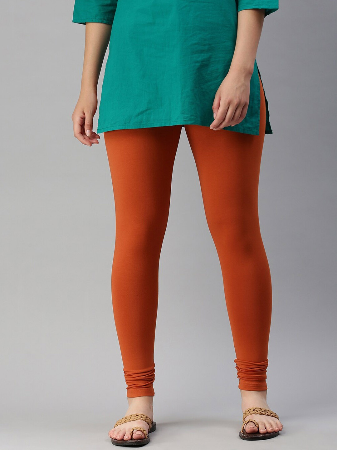 

De Moza Women Rust-Brown Solid Cotton Ankle Length Leggings