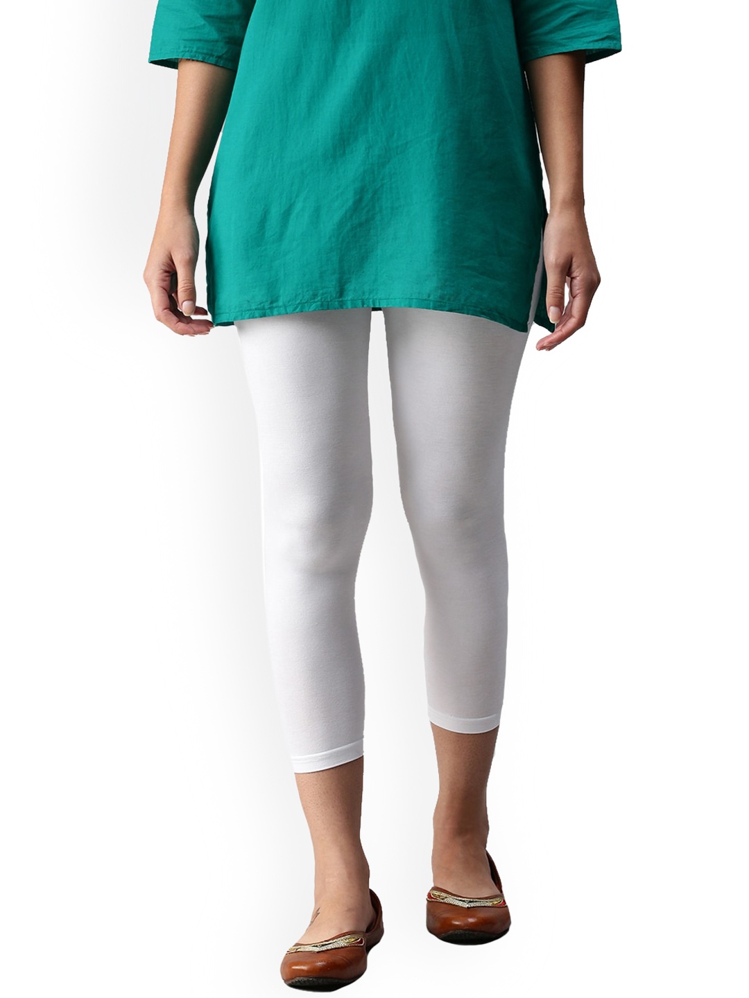 

De Moza Women White Solid Three Fourth Length Leggings