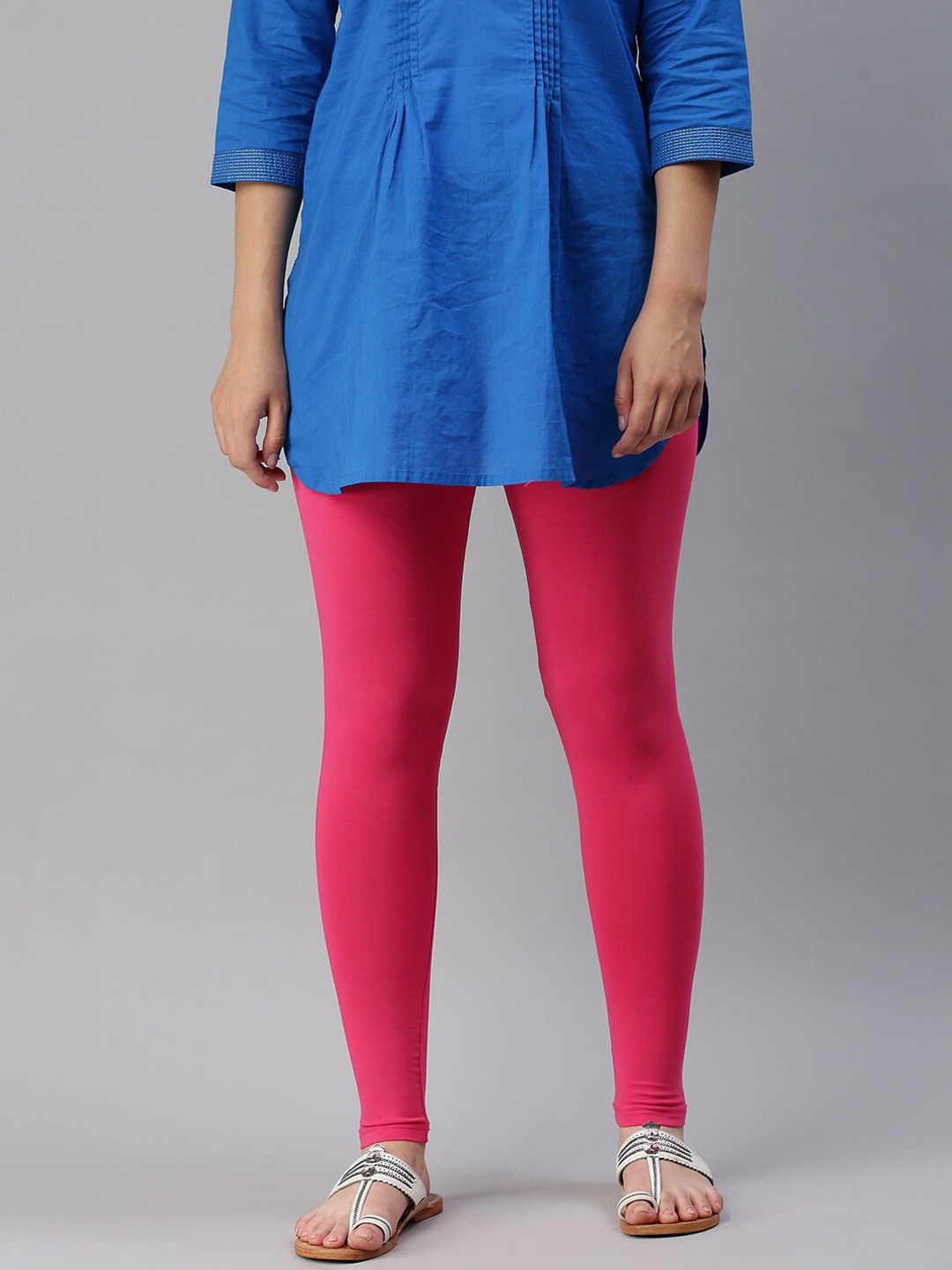 

De Moza Women Pink Solid Cotton Ankle Length leggings