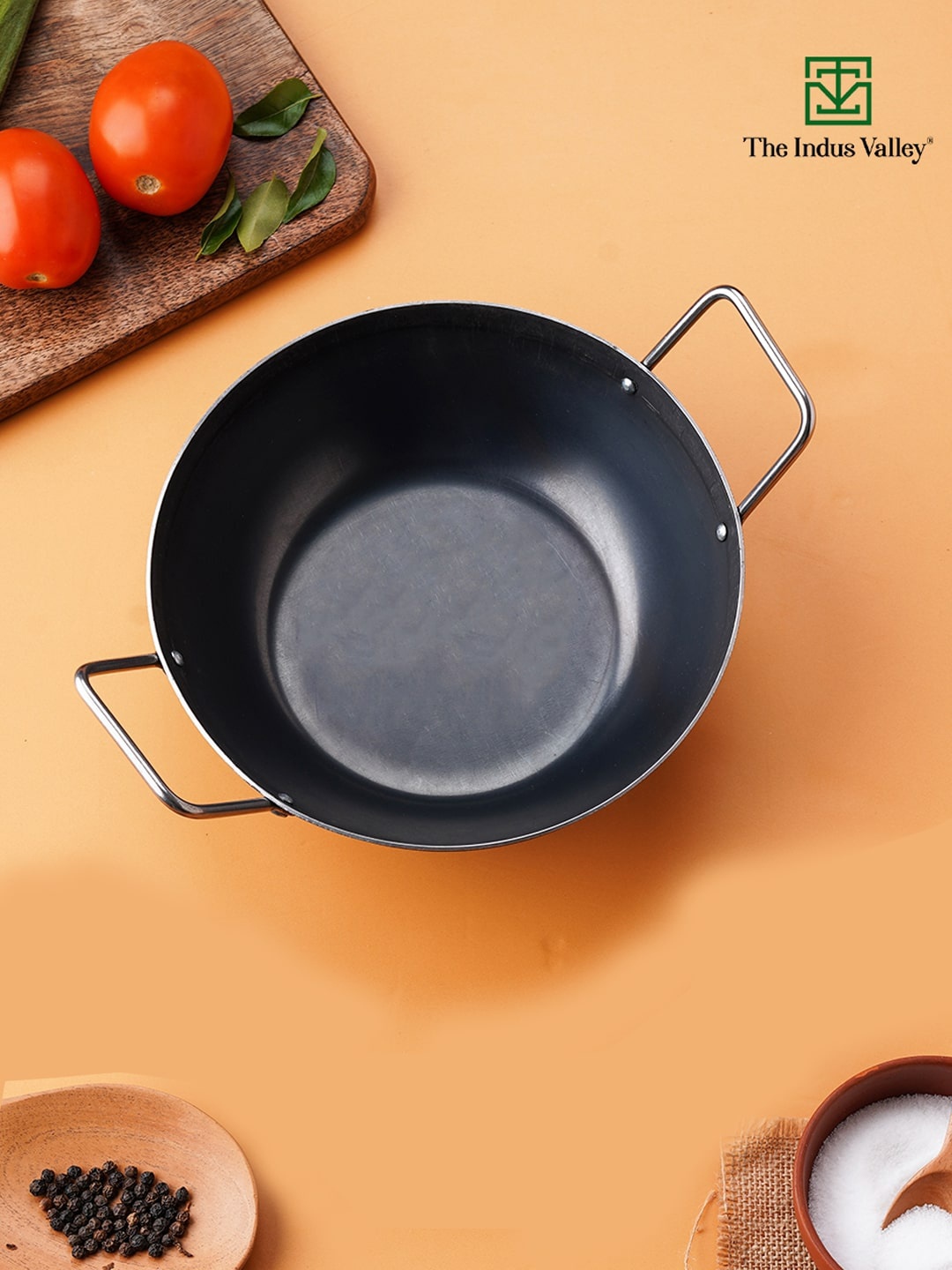 The Indus Valley Black Induction Base Solid Pre-Seasoned Iron Kadai