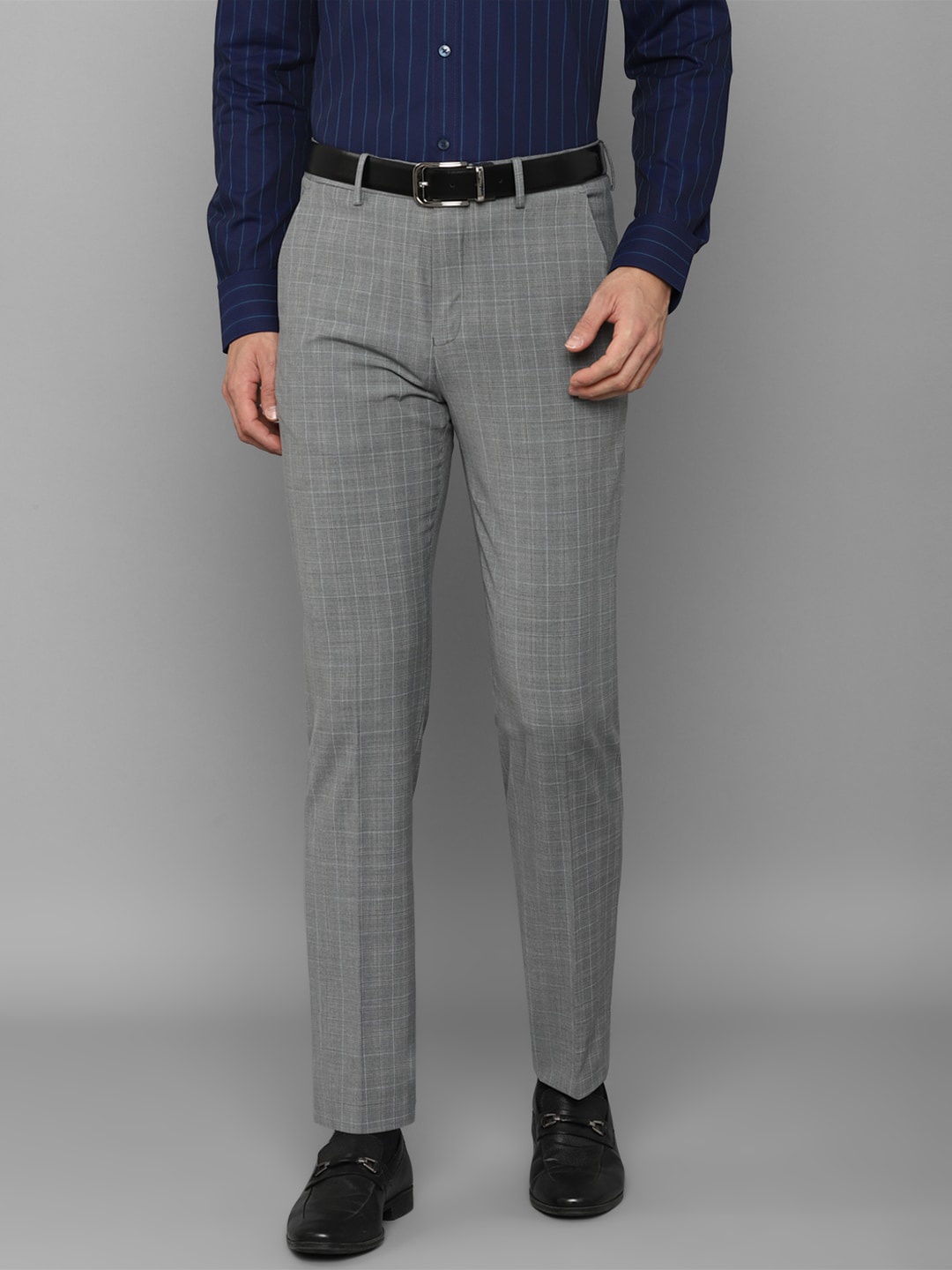 

Louis Philippe Men Grey Checked Slim Fit Formal Trouser