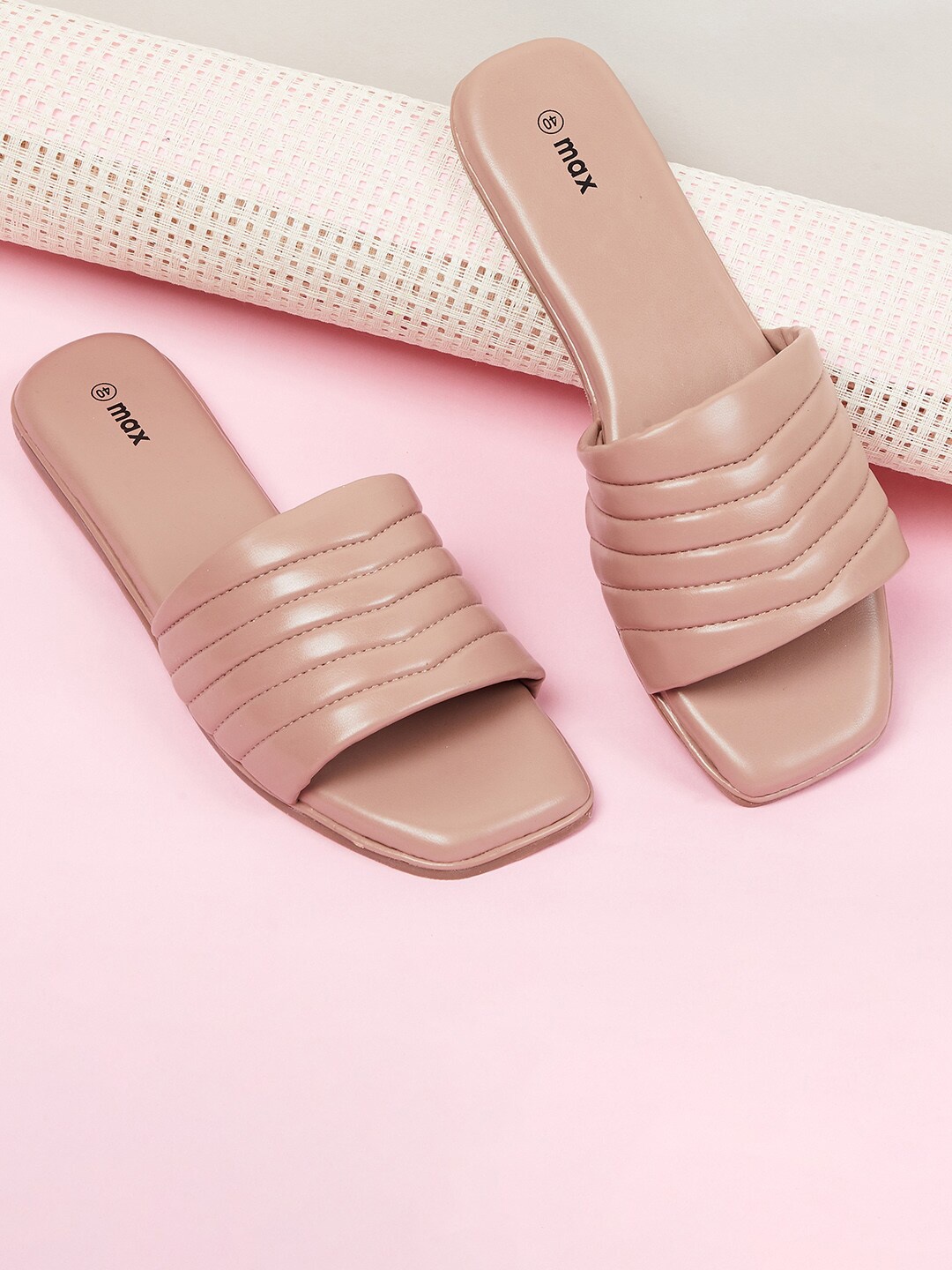 

max Women Textured Open Toe Flats, Pink