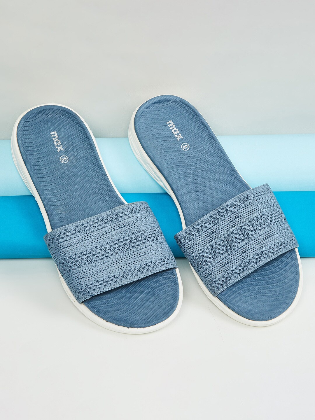 

max Women Textured Open Toe Flats, Blue