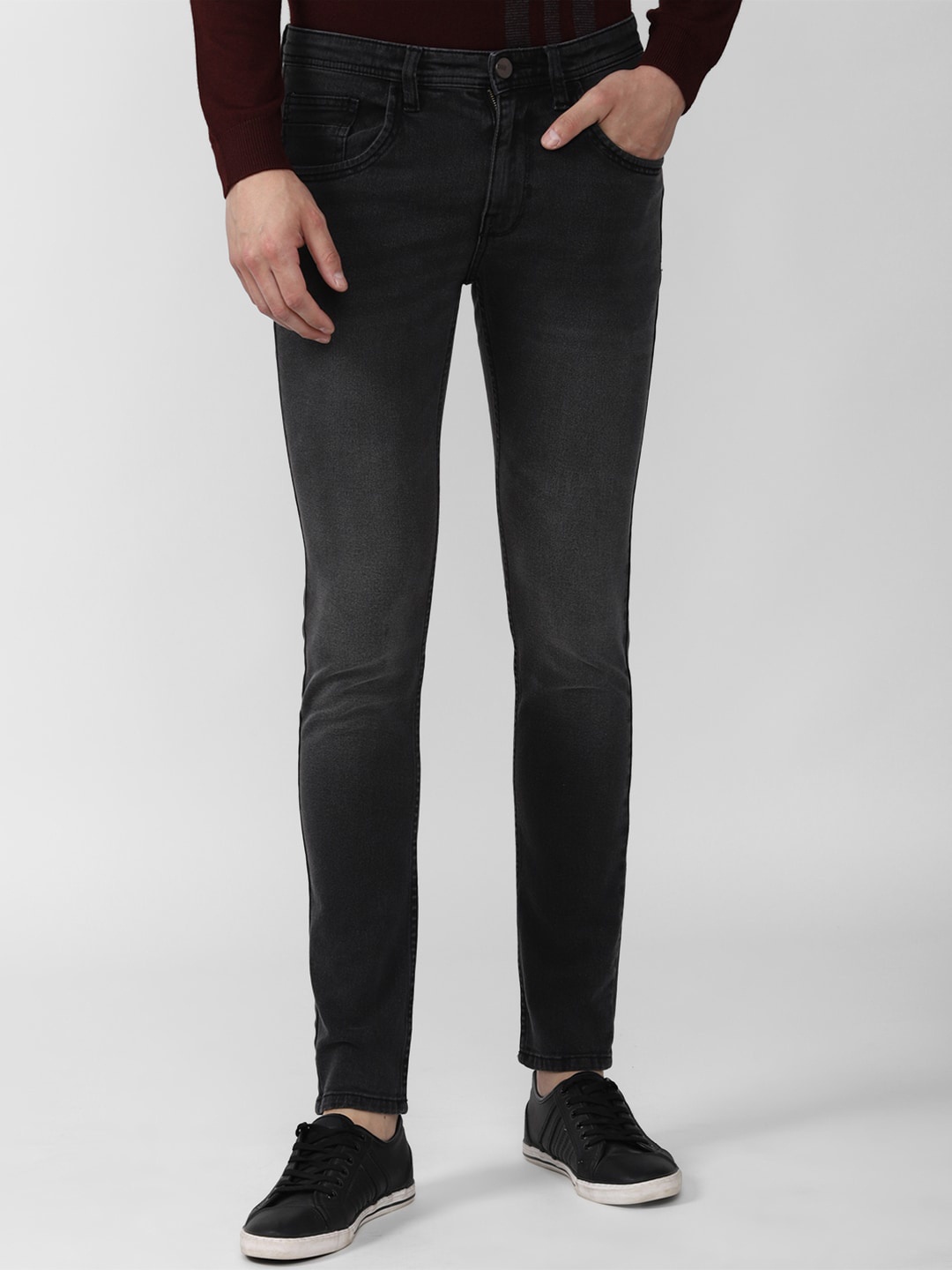 

V Dot Men Skinny Fit Light Fade Jeans, Black