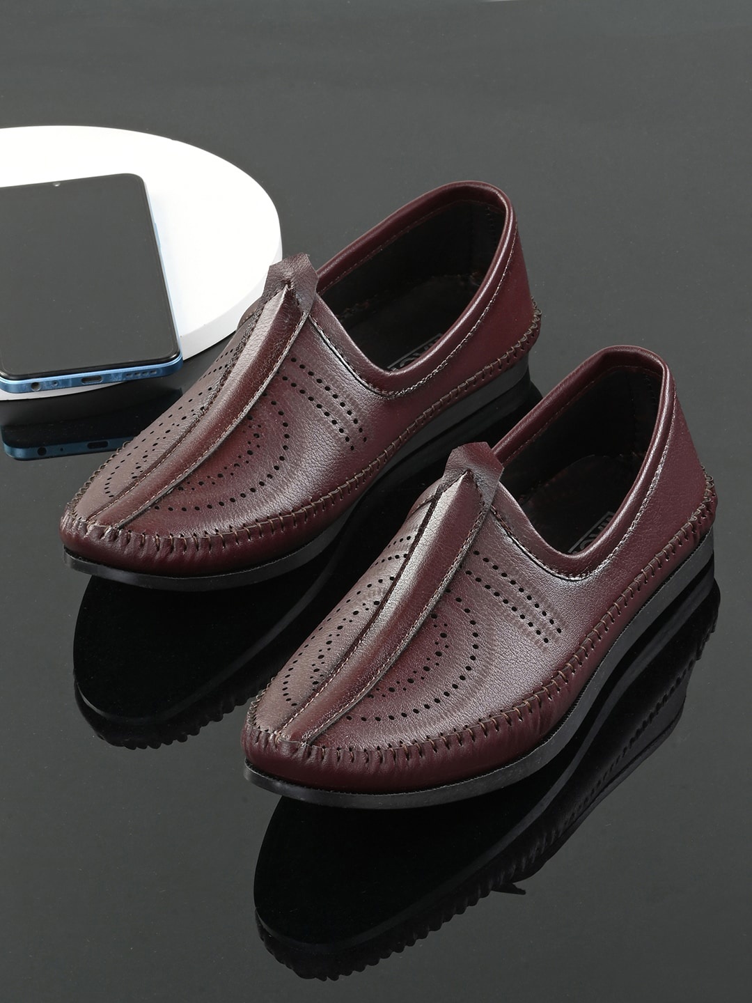 

Mactree Men Laser Cut Detail Light Weight PU Slip On Sneakers Casual Shoes, Maroon