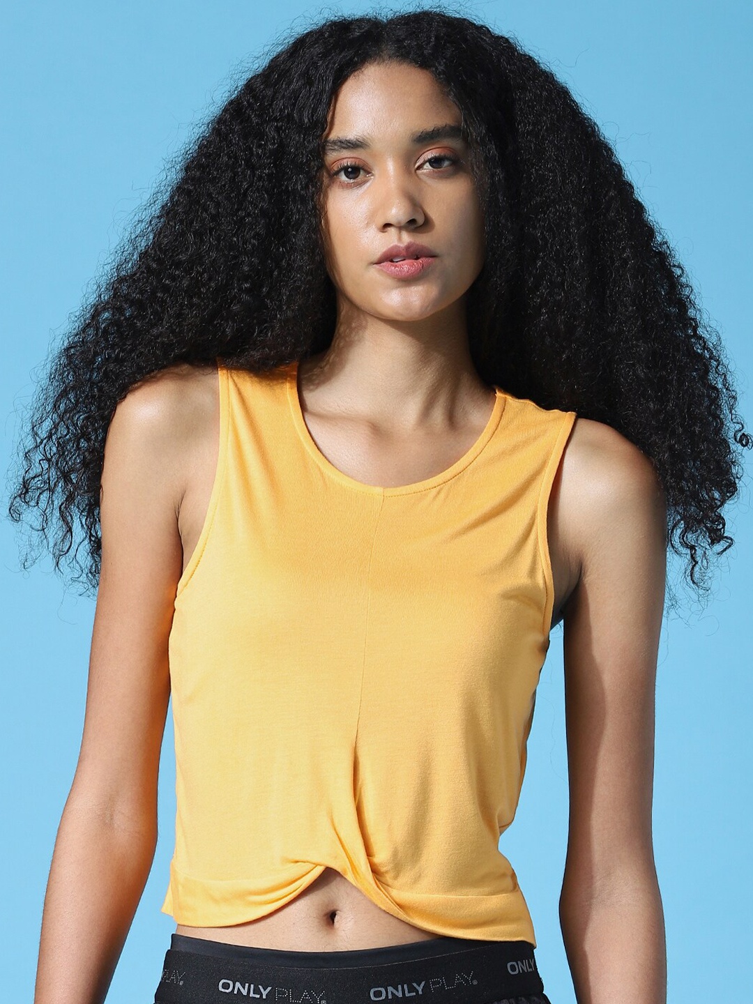 

ONLY Women Orange Solid Round Neck Sleeveless Crop Top