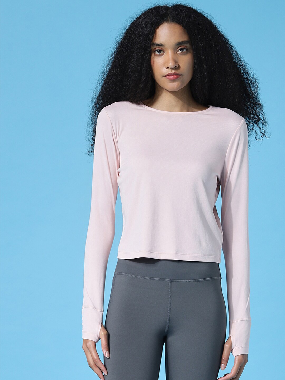 

ONLY Women Pink Solid Round Neck Long Sleeves Top