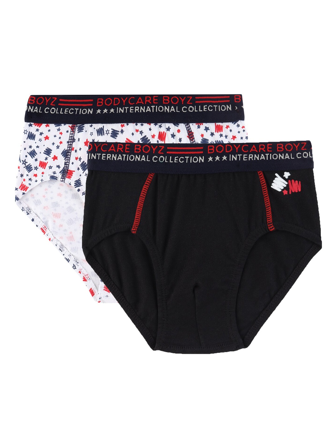 Bodycare Kids Boys Pack Of 2 Black & White Printed Basic Cotton Briefs