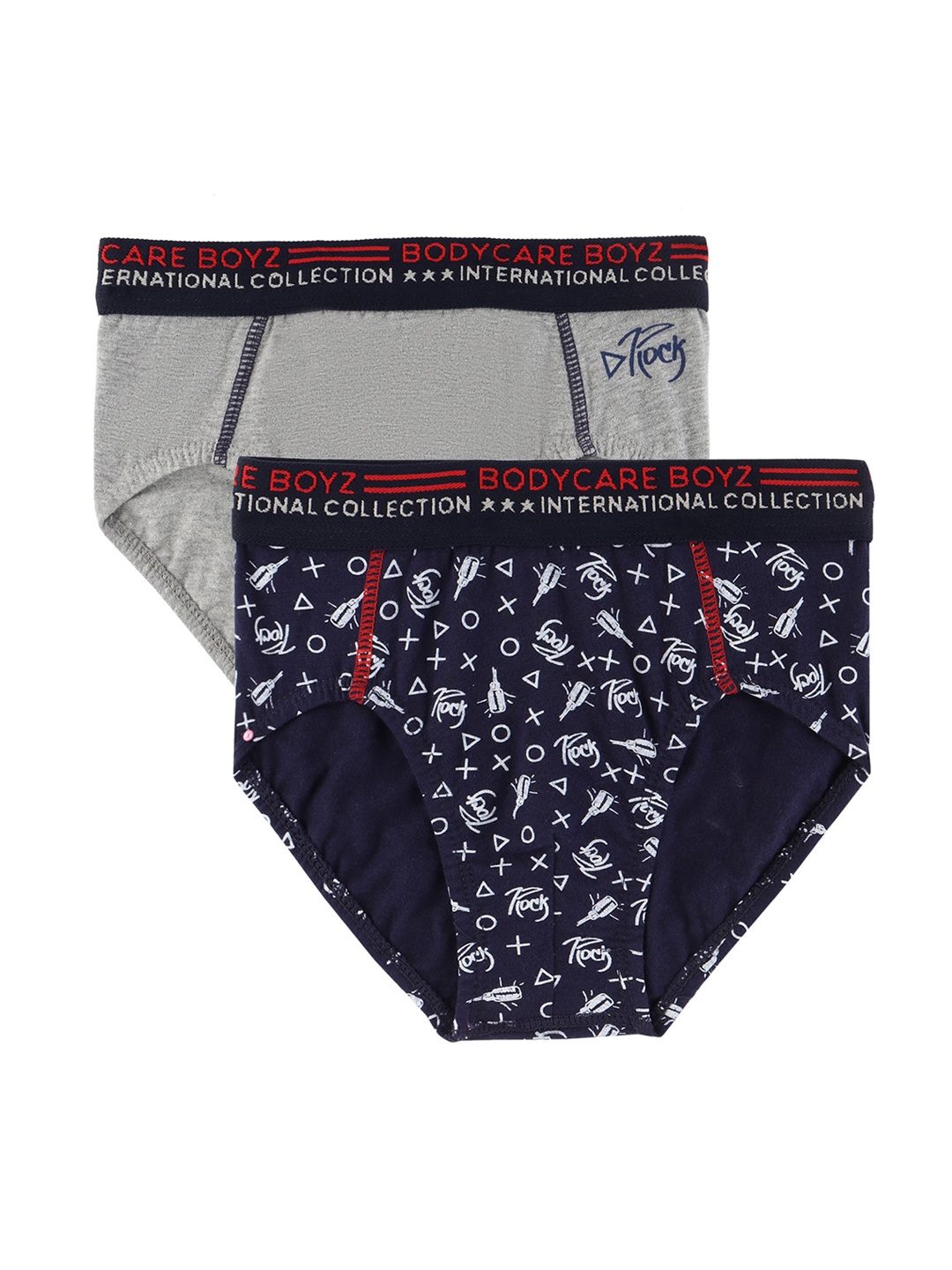 Bodycare Kids Boys Pack Of 2 Navy Blue & Grey Printed Cotton Basic Briefs