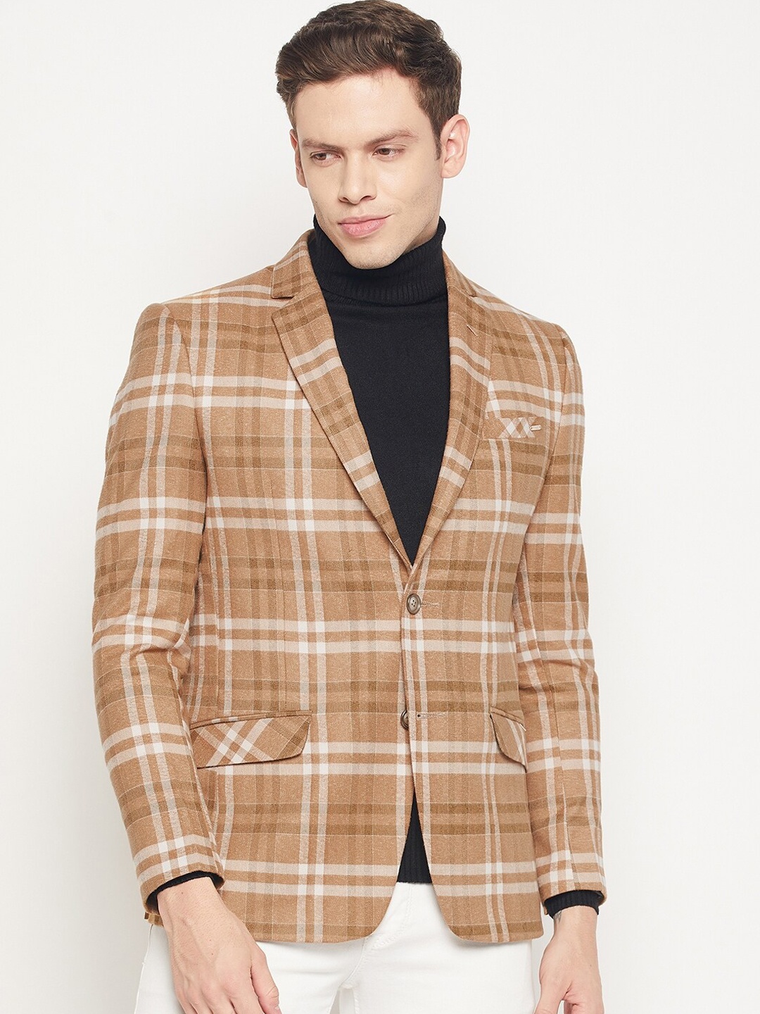 

Spirit Men Camel Brown Checked Single-Breasted Tailored-Fit Blazers