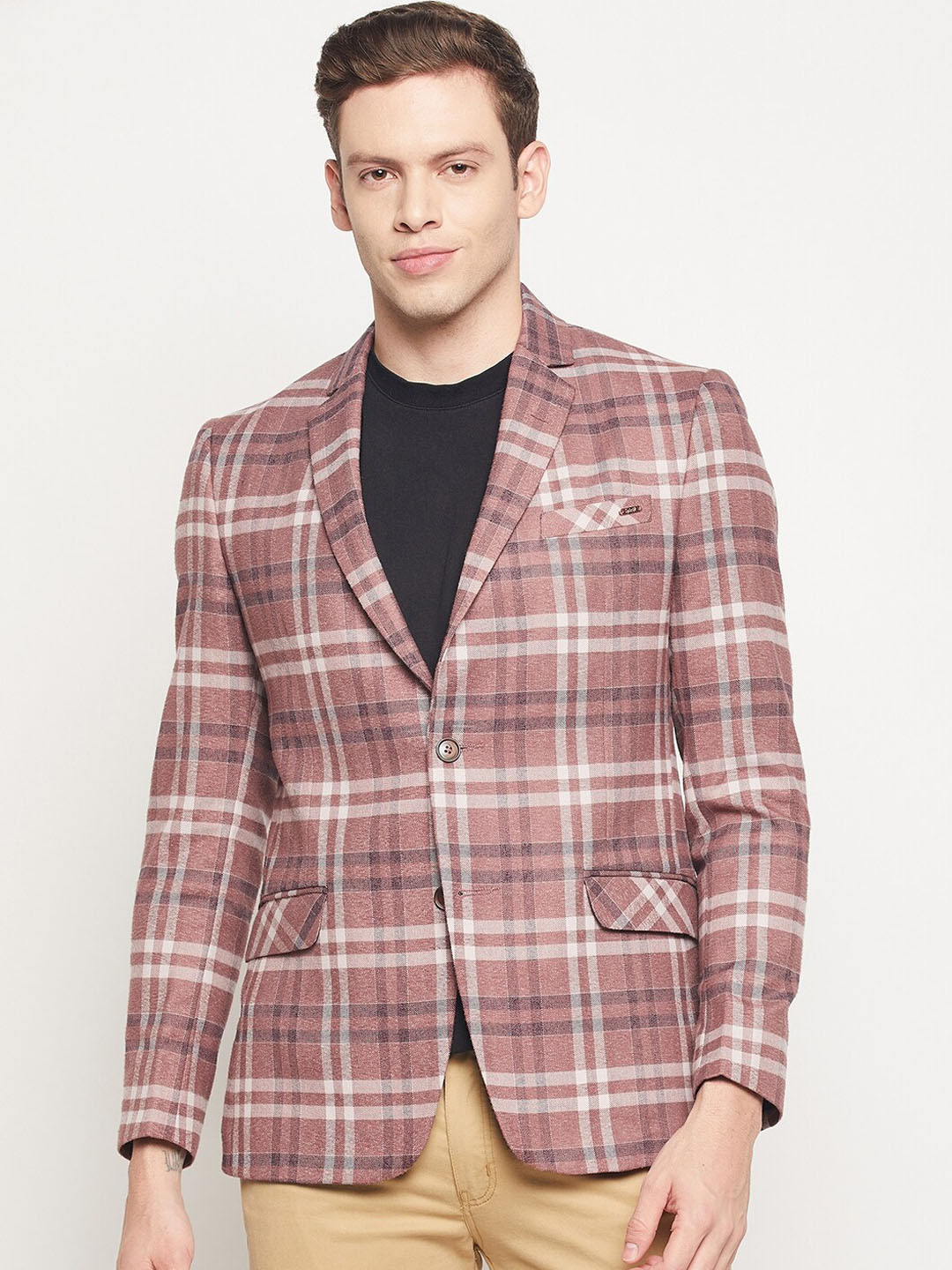 

Spirit Men Coral-Pink Self-Design Single Breasted Formal Blazer