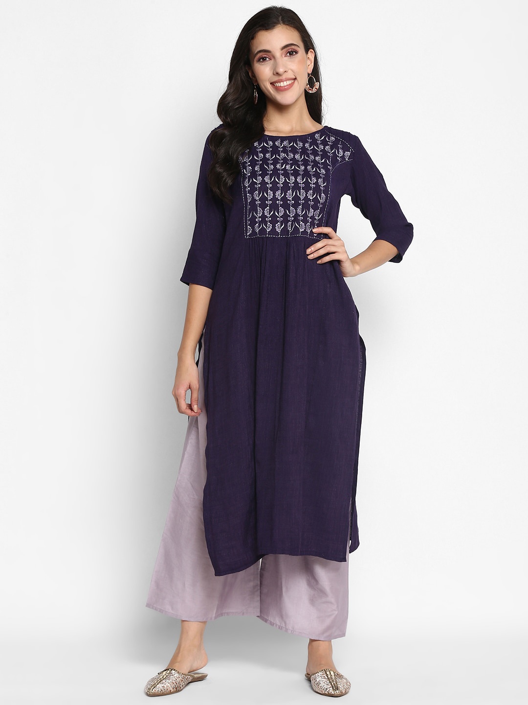 

VAABA Women Purple Embroidered Kurta