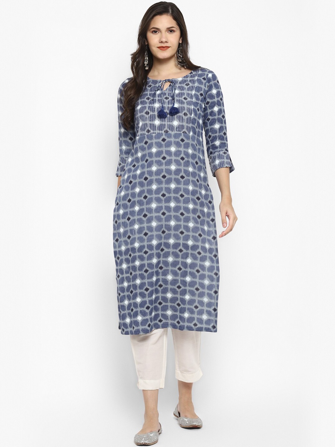 

VAABA Women Blue Printed Straight Round Neck Kurta