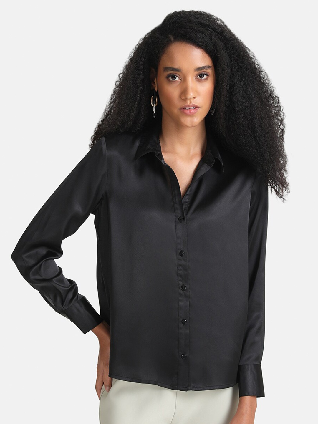 

Kazo Women Black Classic Formal Satin Shirt