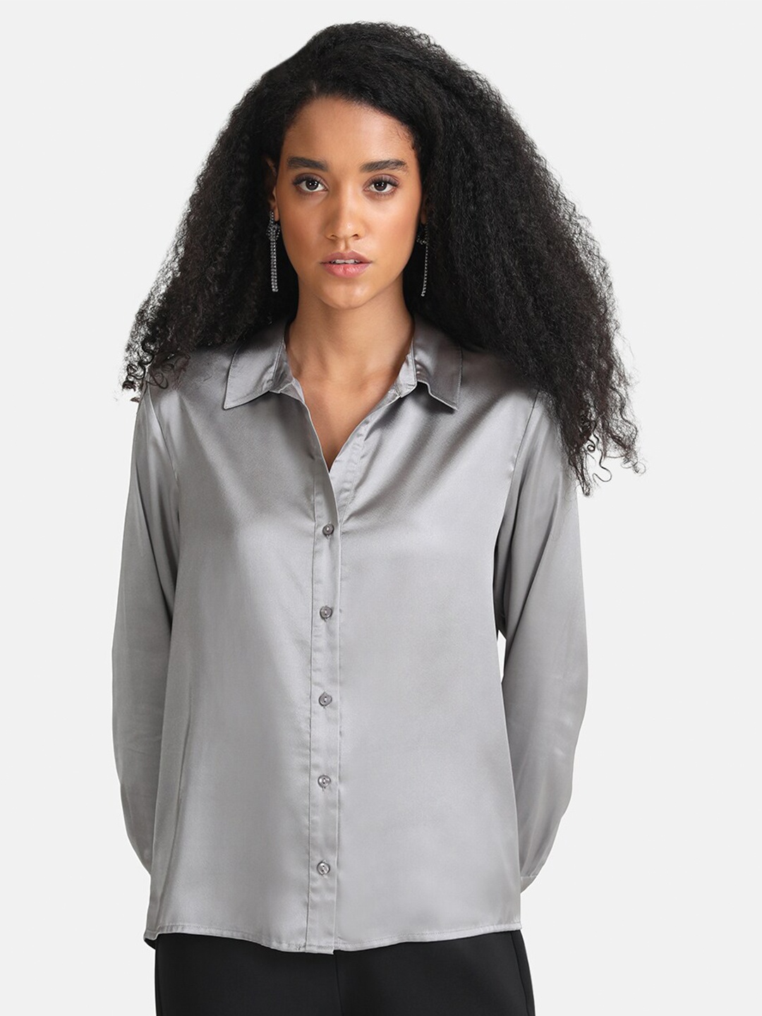 

Kazo Women Grey Classic Formal Satin Shirt