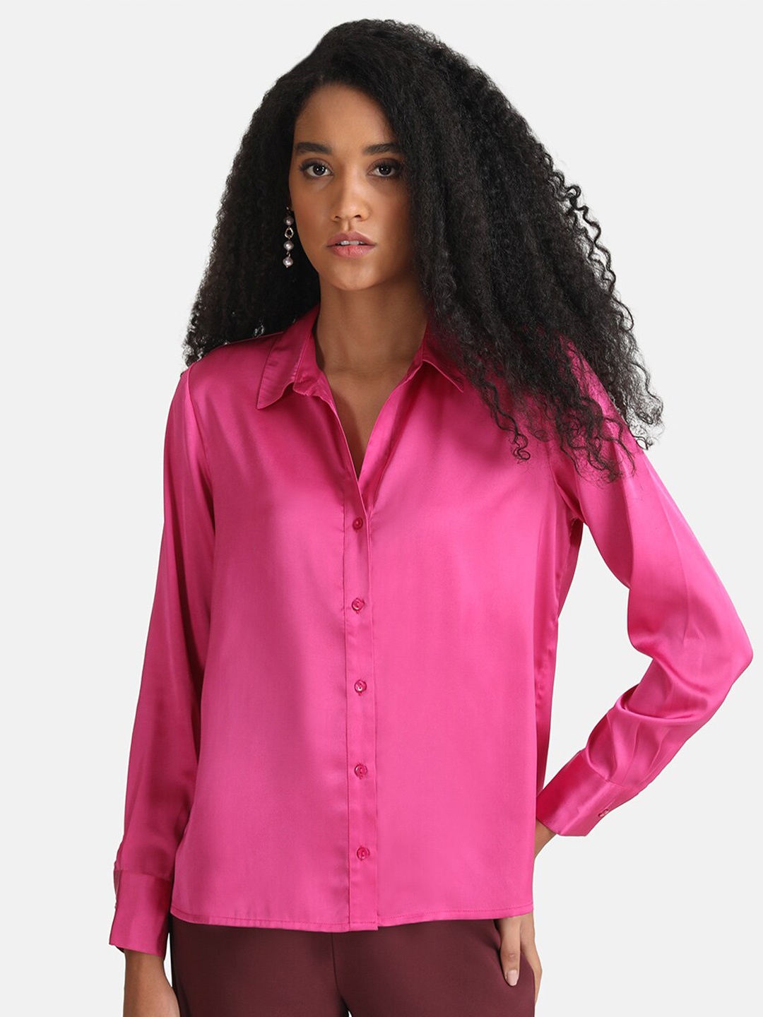 

Kazo Women Pink Classic Formal Satin Shirt