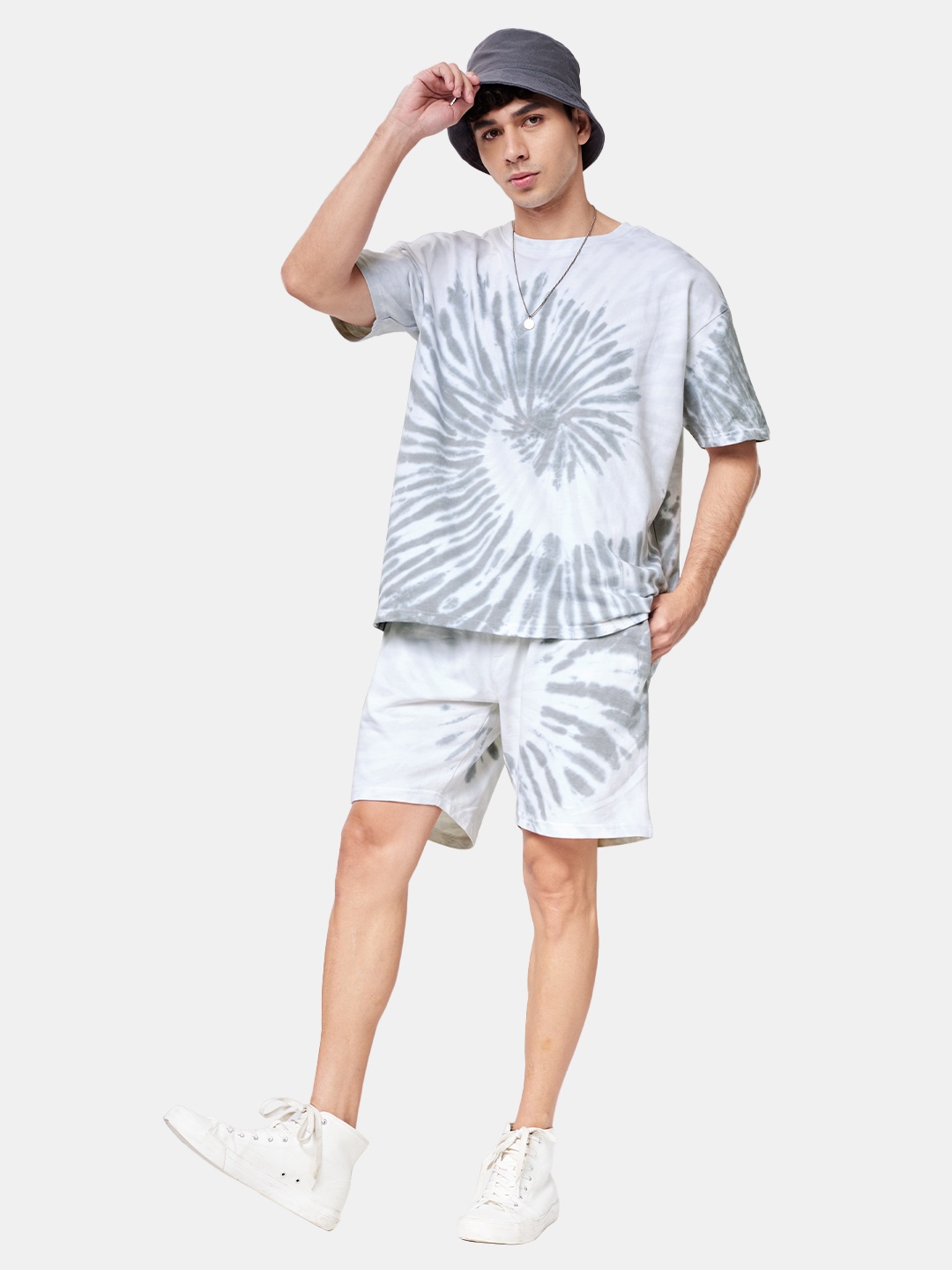 

The Souled Store Men Grey Tie-Dye Pure Cotton Co-Ords Set