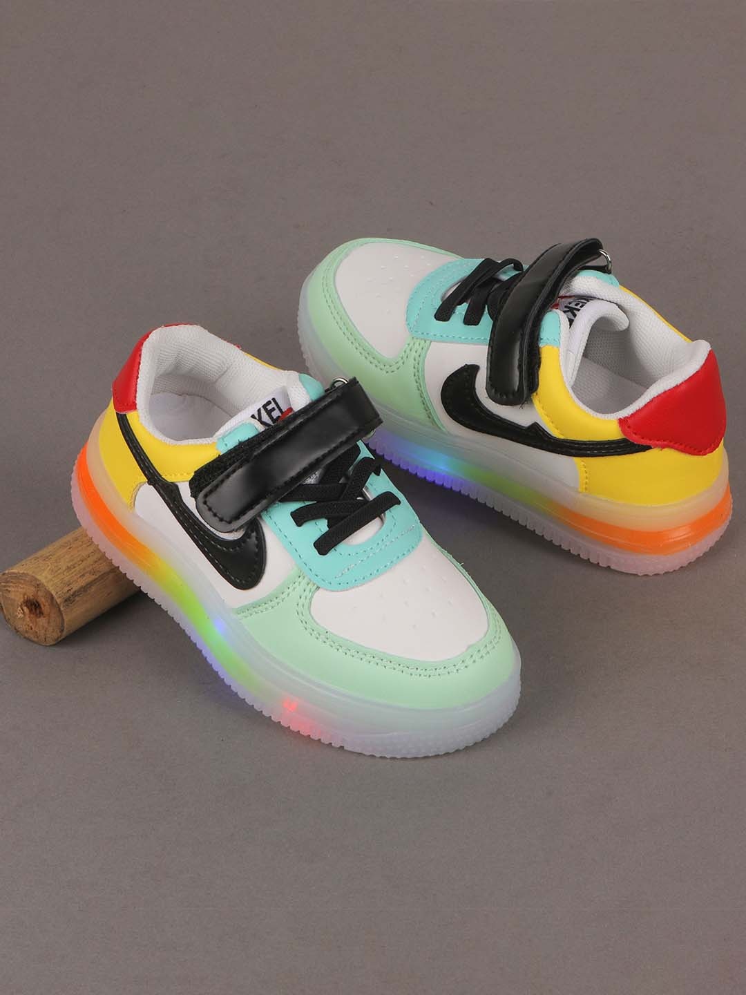 

FEETWELL SHOES Kids Multicoloured Colourblocked PU Sneakers, Multi