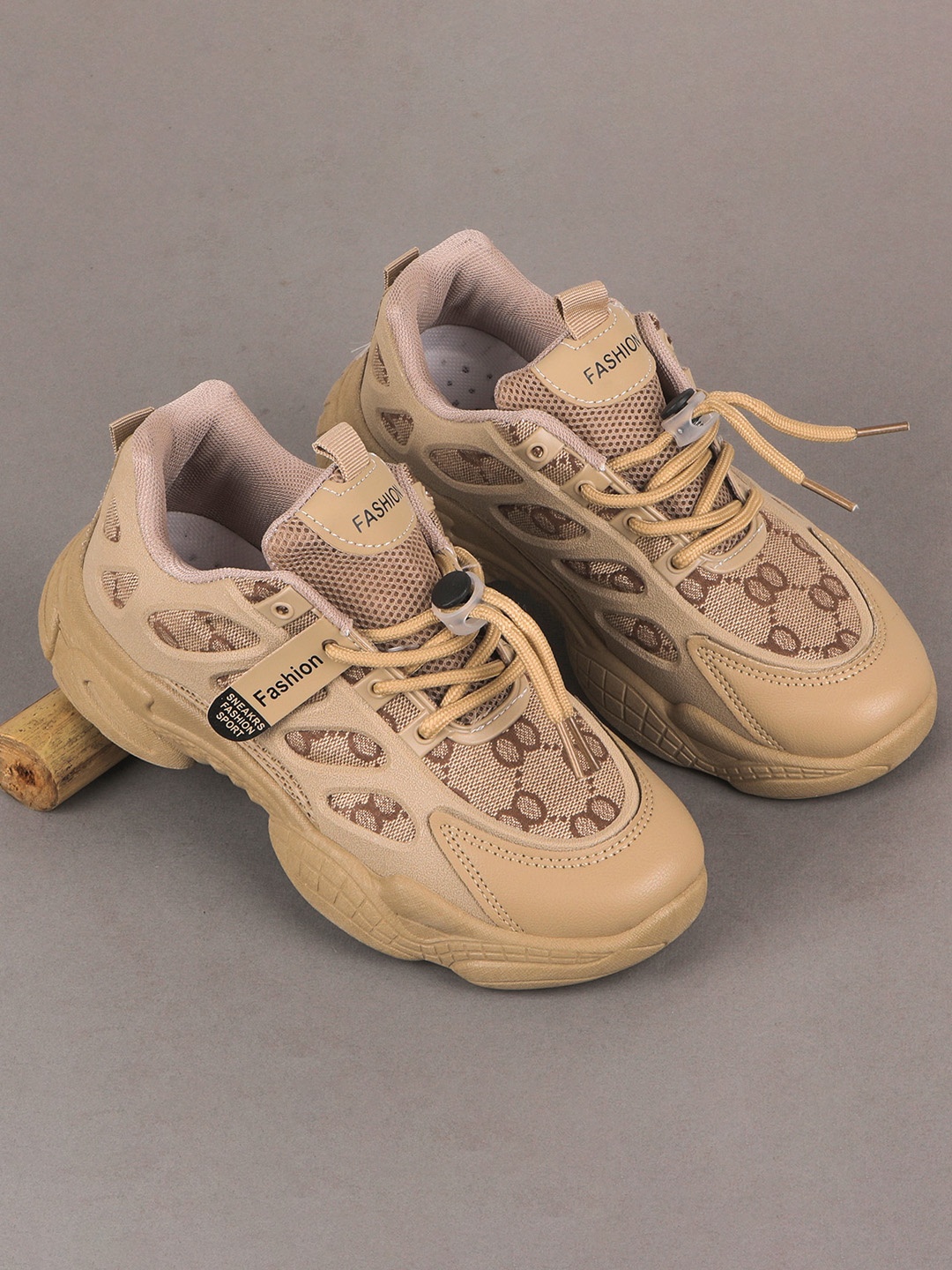 

FEETWELL SHOES Unisex Kids Geometric Print Lace Up Sneakers Casual Shoes, Brown