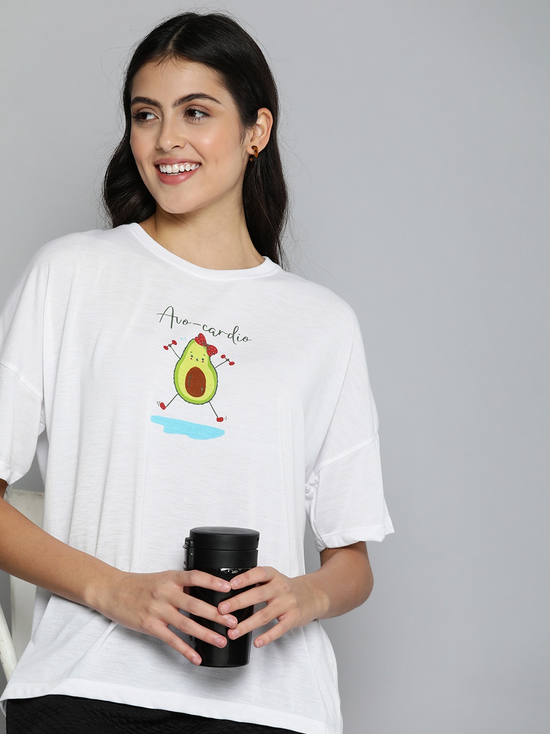 

HERE&NOW Women Graphic Print Round Neck Lounge T-shirt, White