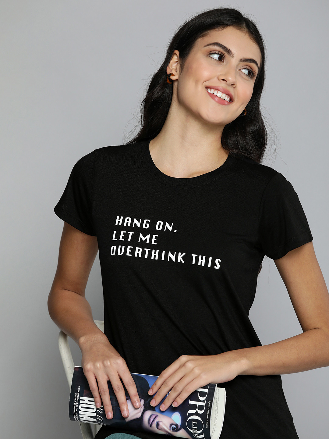 

HERE&NOW Women Typography Print Round Neck Lounge T-shirt, Black