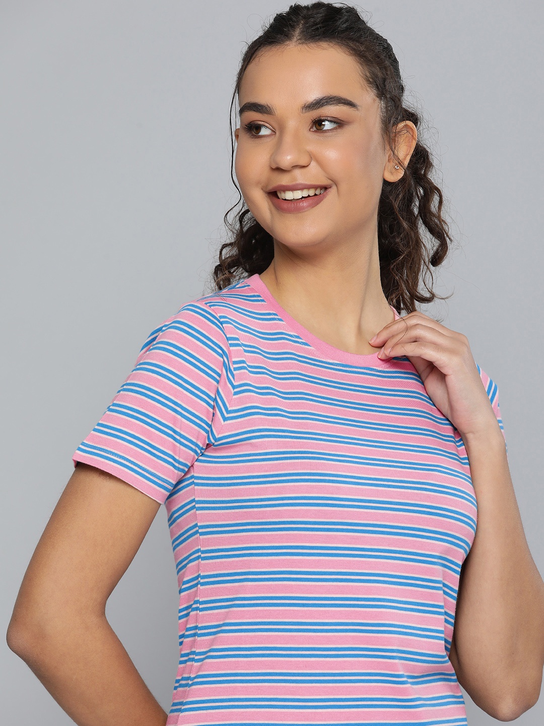 

HERE&NOW Women Pink & Blure StripedLounge T-shirt