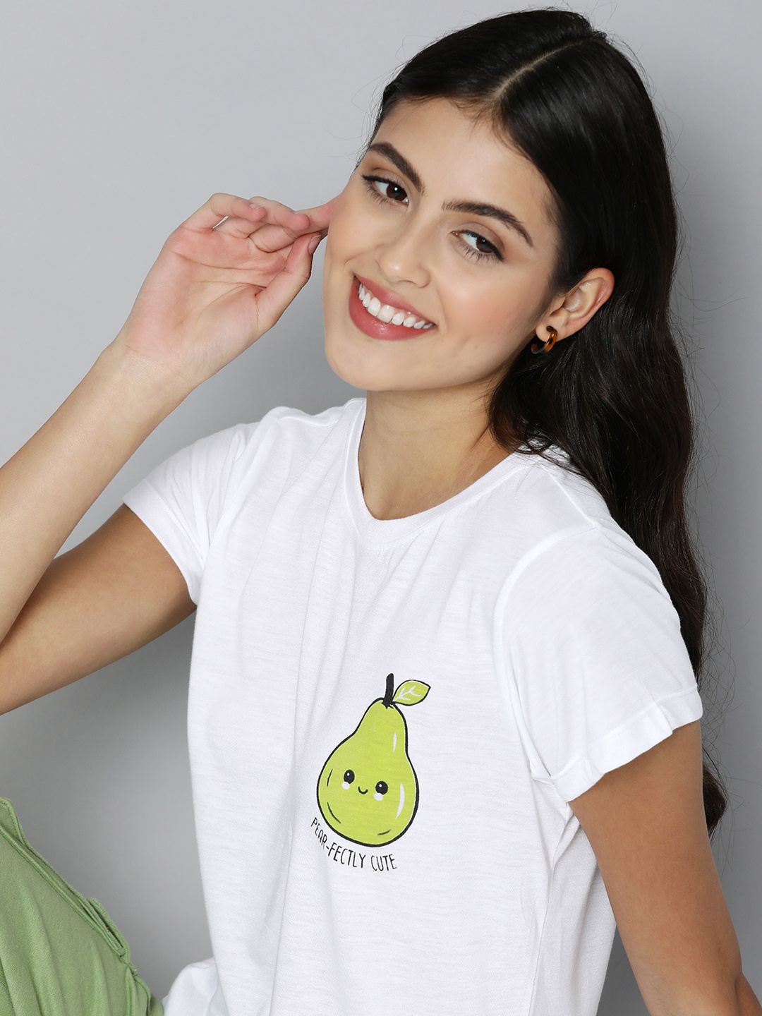 

HERE&NOW Women Graphic Printed Round Neck Lounge T-Shirt, White