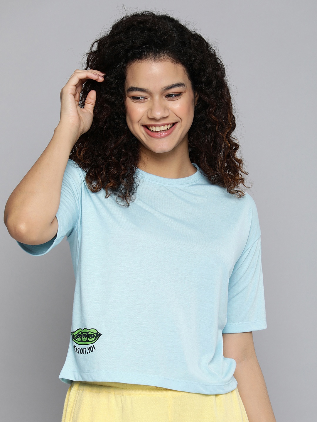 

HERE&NOW Women Blue Printed Round Neck Lounge T-shirt