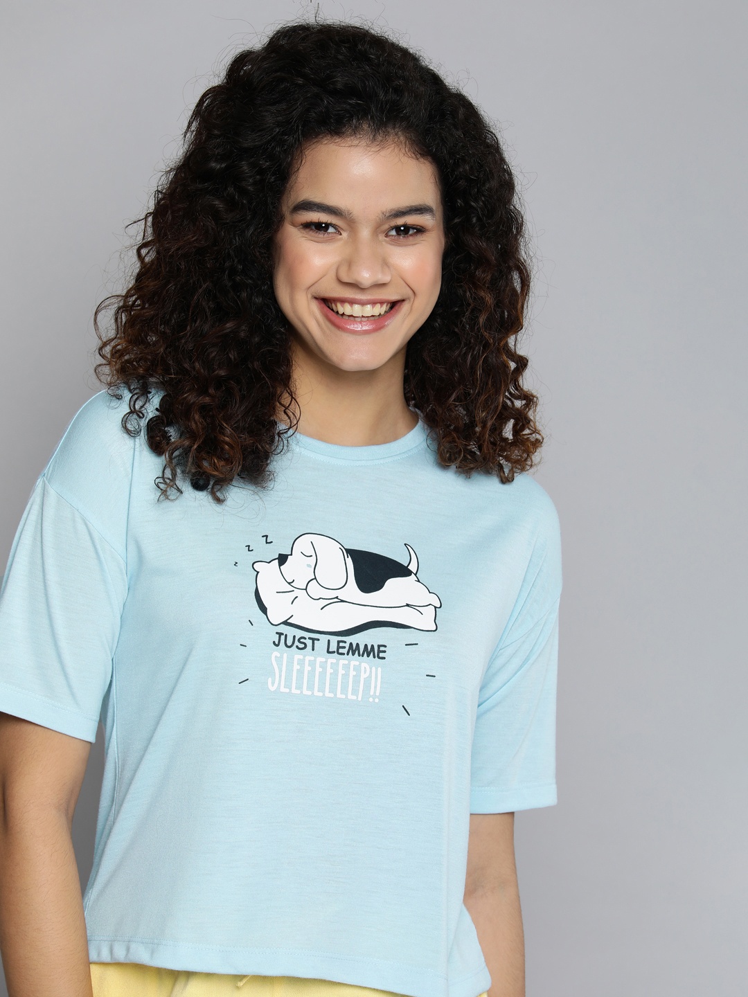 

HERE&NOW Women Blue Printed Round Neck Lounge T-shirt