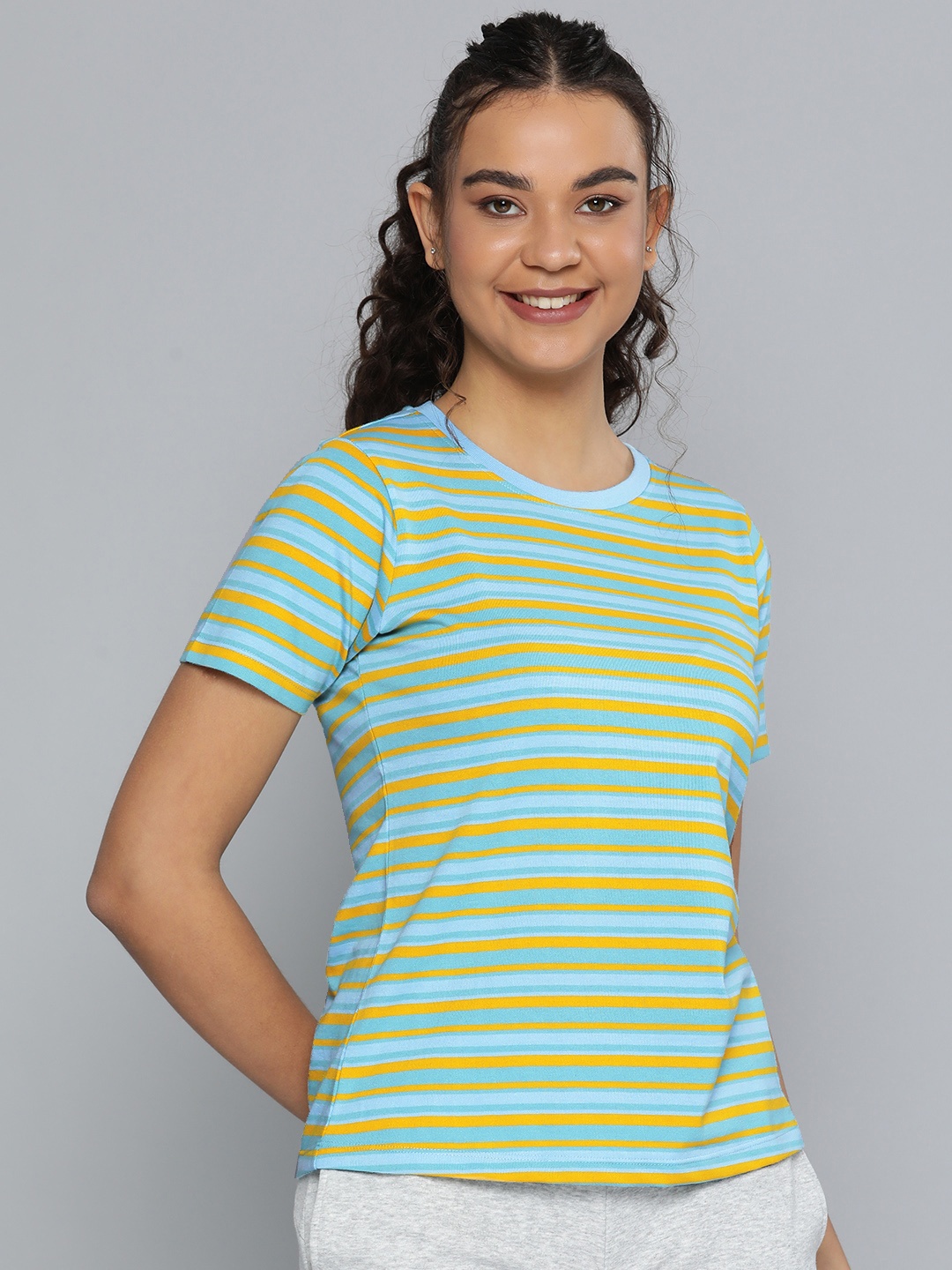 

HERE&NOW Women Blue & Yellow Striped Lounge T-shirt
